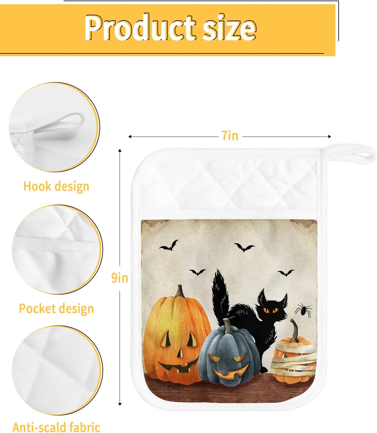 Black Cat Halloween Pot Holder Set