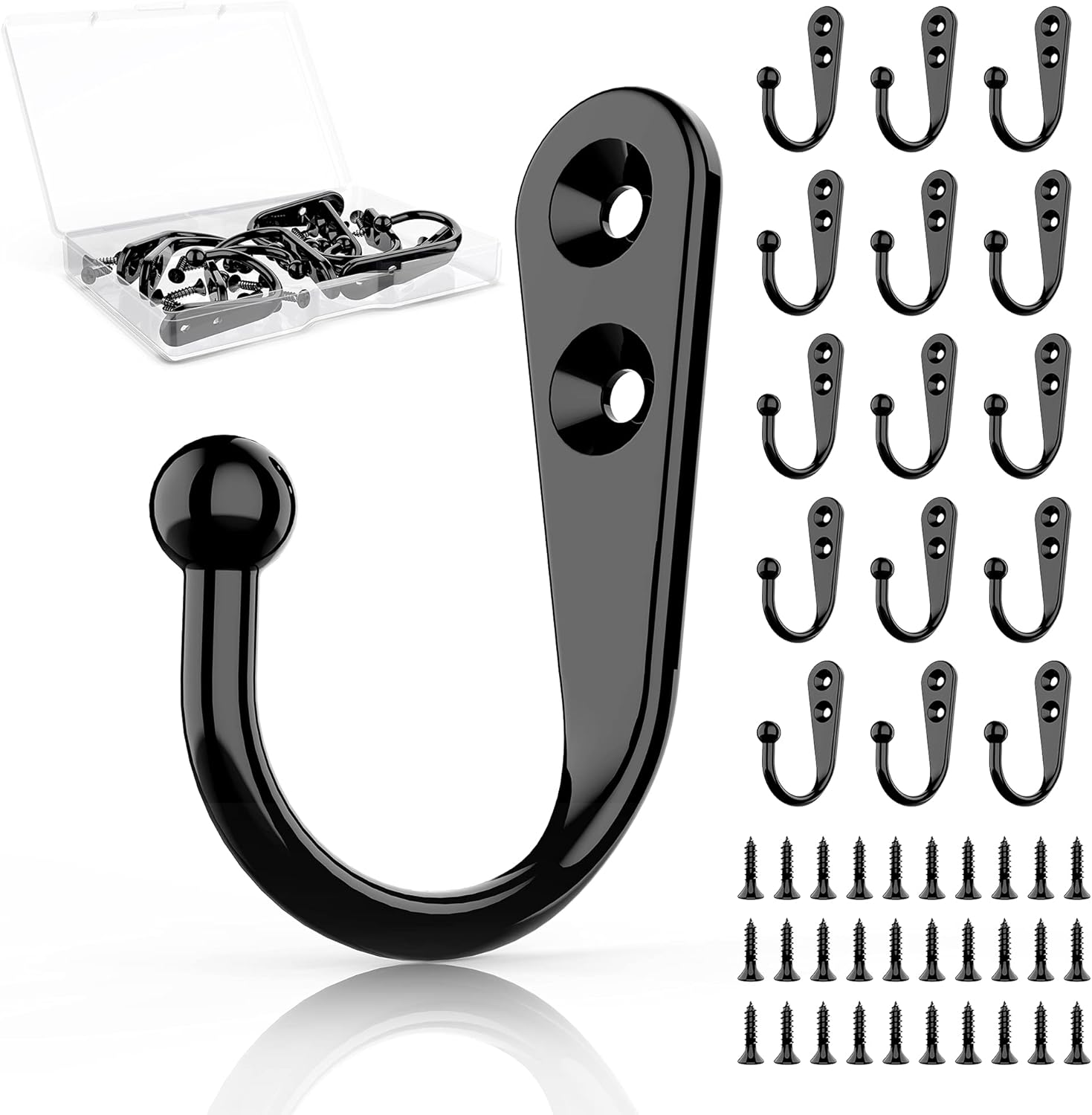 ZAYBOD 15-Piece Black Wall-Mounted Coat Hooks with 30 Screws