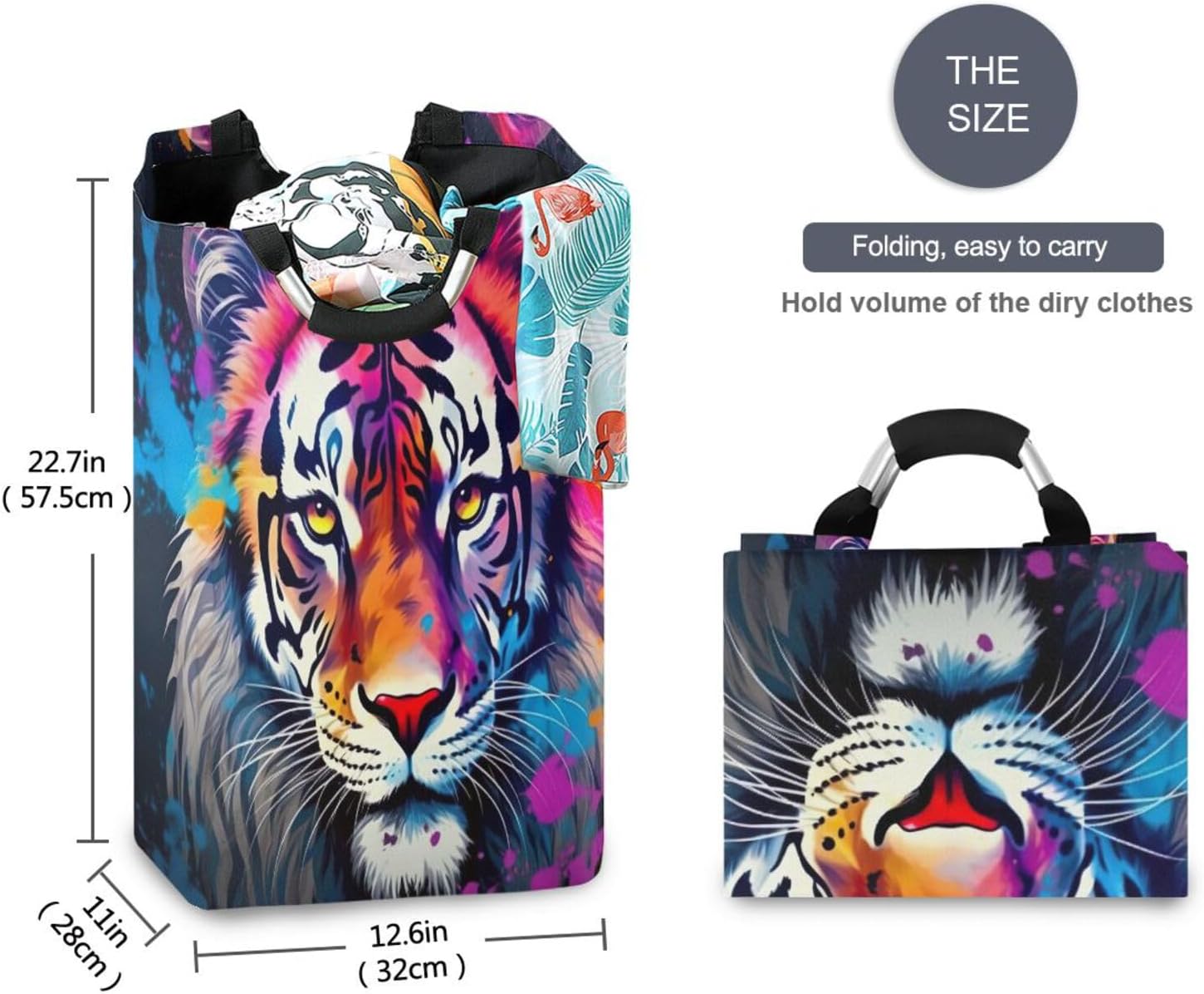Kigai Foldable Laundry Basket with Tiger Design