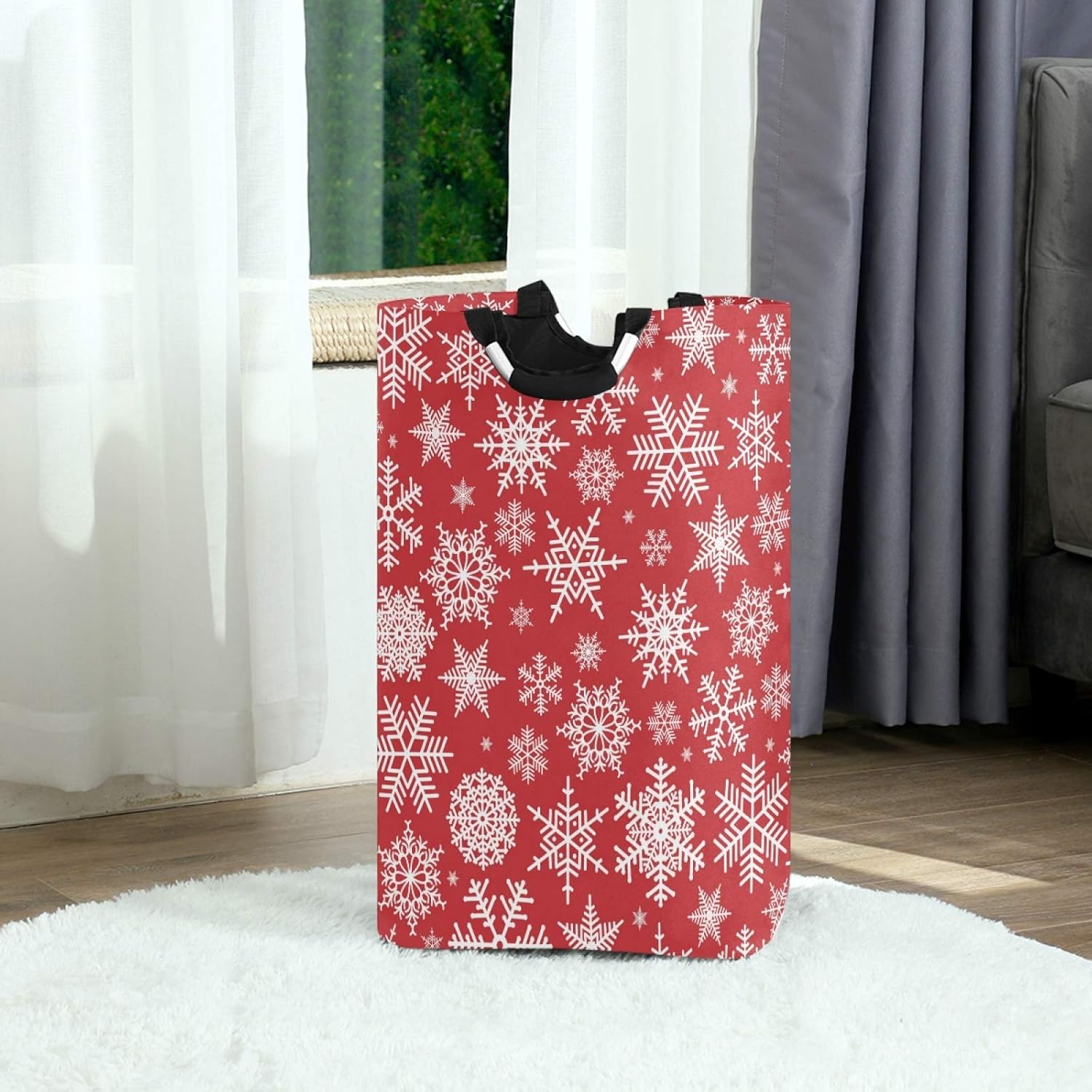 Sushi Christmas White Snowflakes Laundry Basket