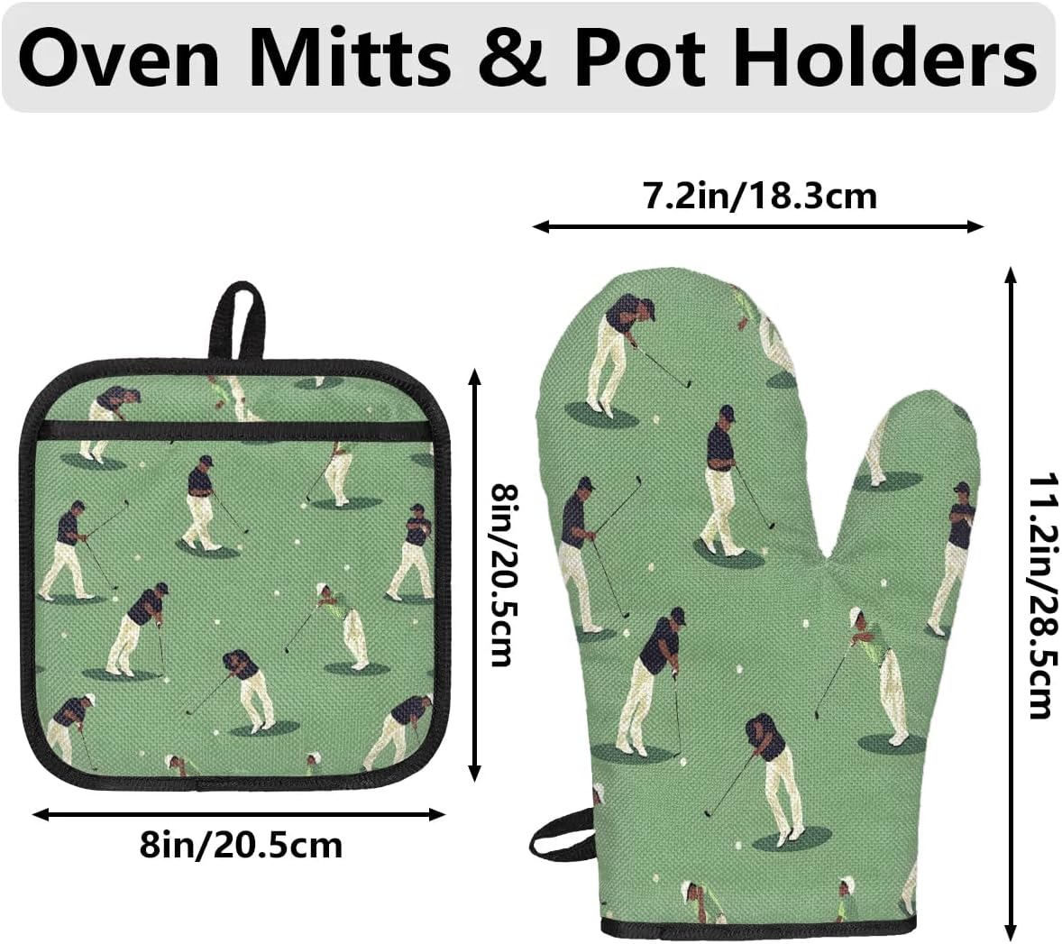 Golf-themed Heat-Resistant Oven Mitts Pot Holders Set