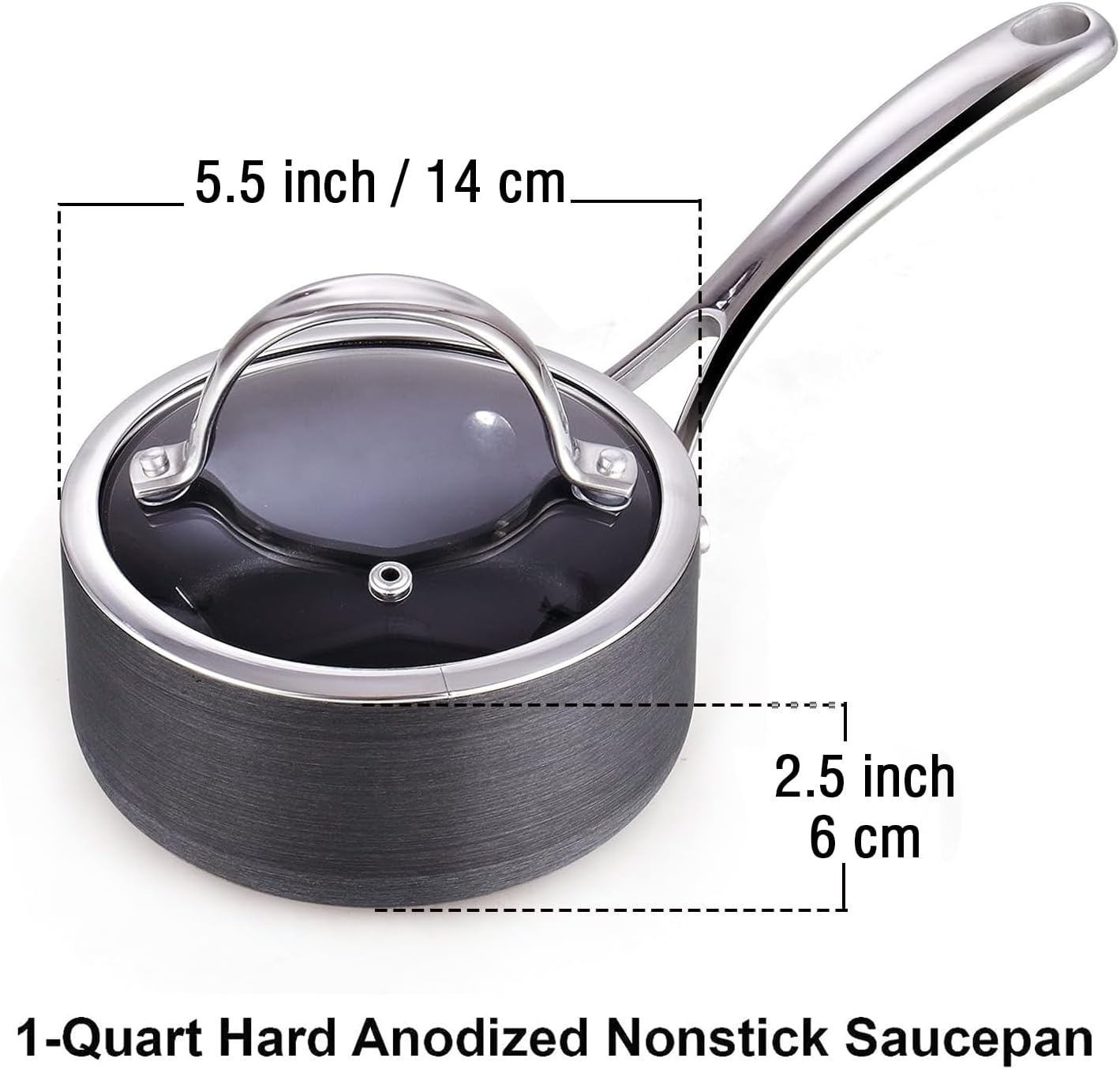 Pro-Grade 1-Quart Hard Anodized Saucepan with Glass Lid