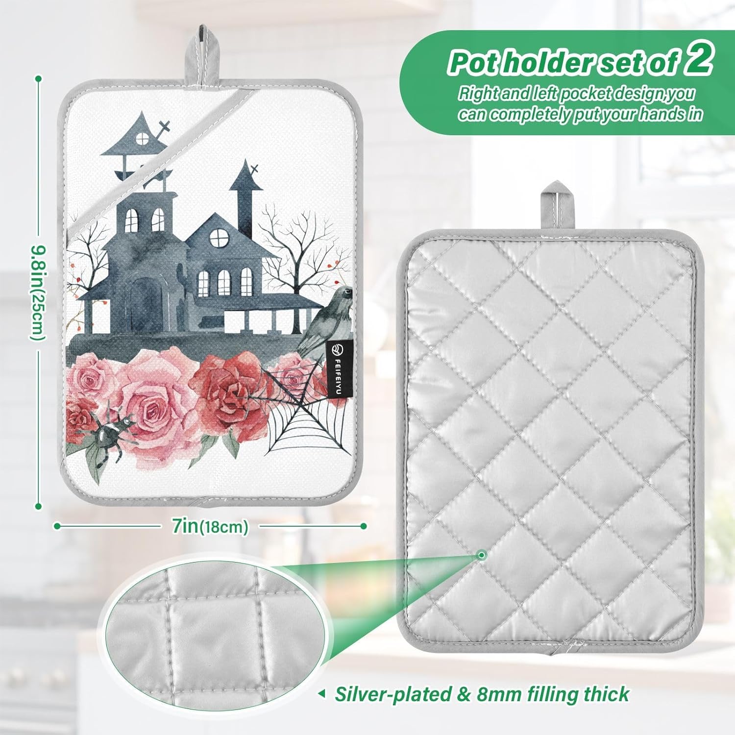 Rose Halloween Heat-Resistant Kitchen Potholders 2 Pack