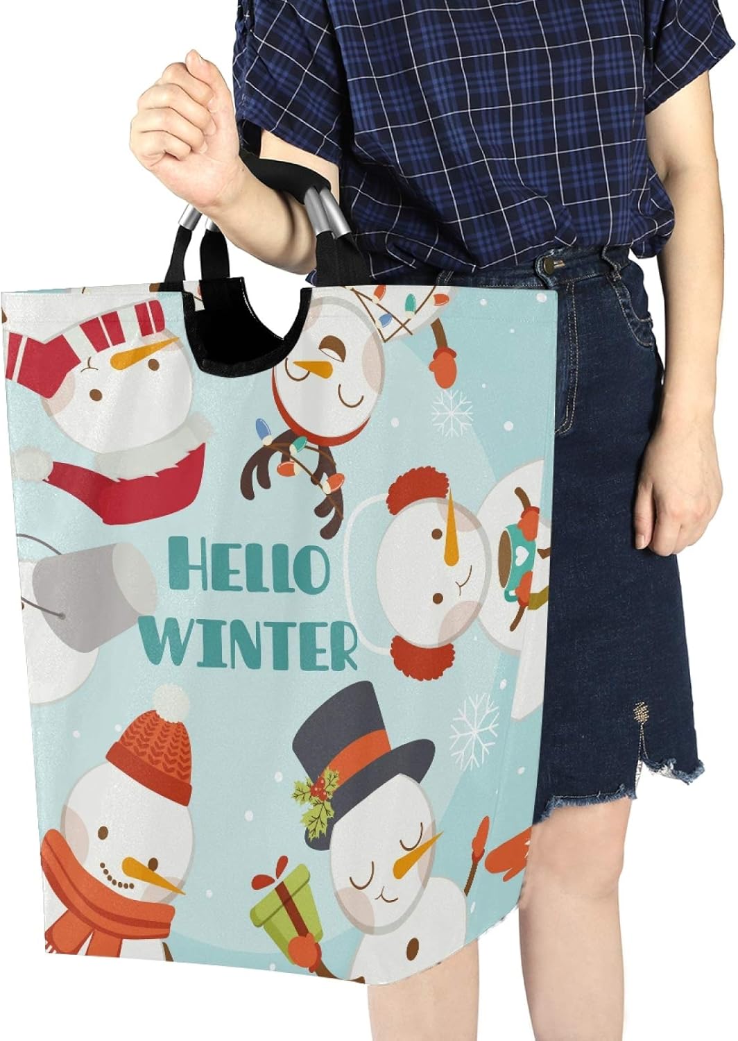 Hello Winter Cute Snowman Foldable Laundry Basket