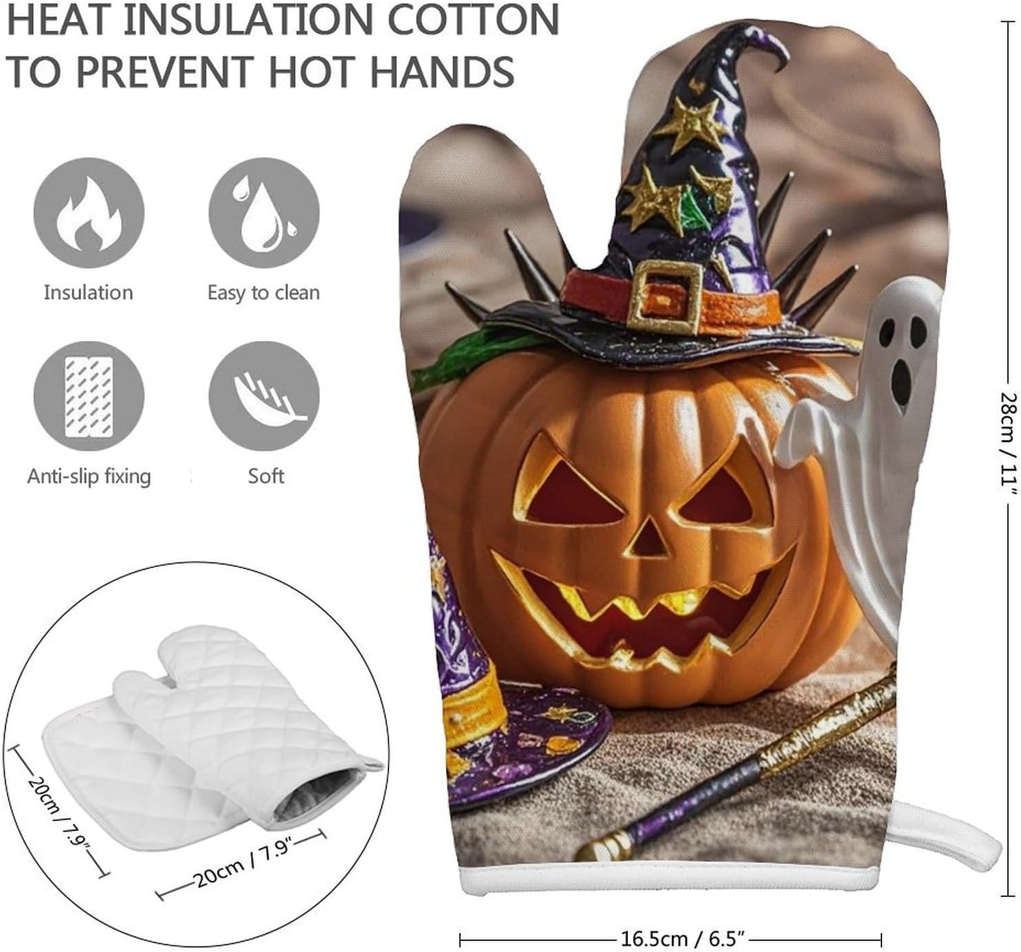 Oven Mitts and Potholders Set - Heat-Resistant Halloween Witch Hat BBQ Cooking Gloves