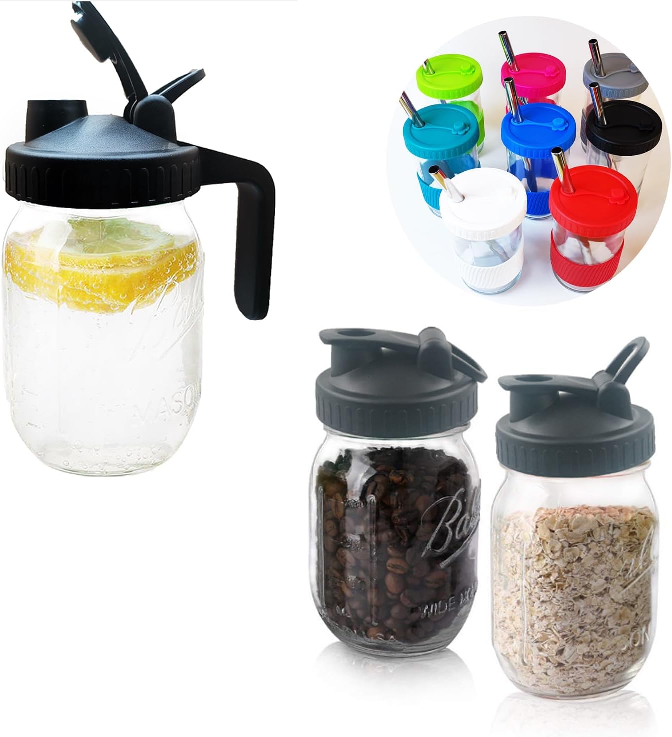 6-Piece Set Handle-Flip Wide-Mouth Mason Jar Lid 86mm LTS