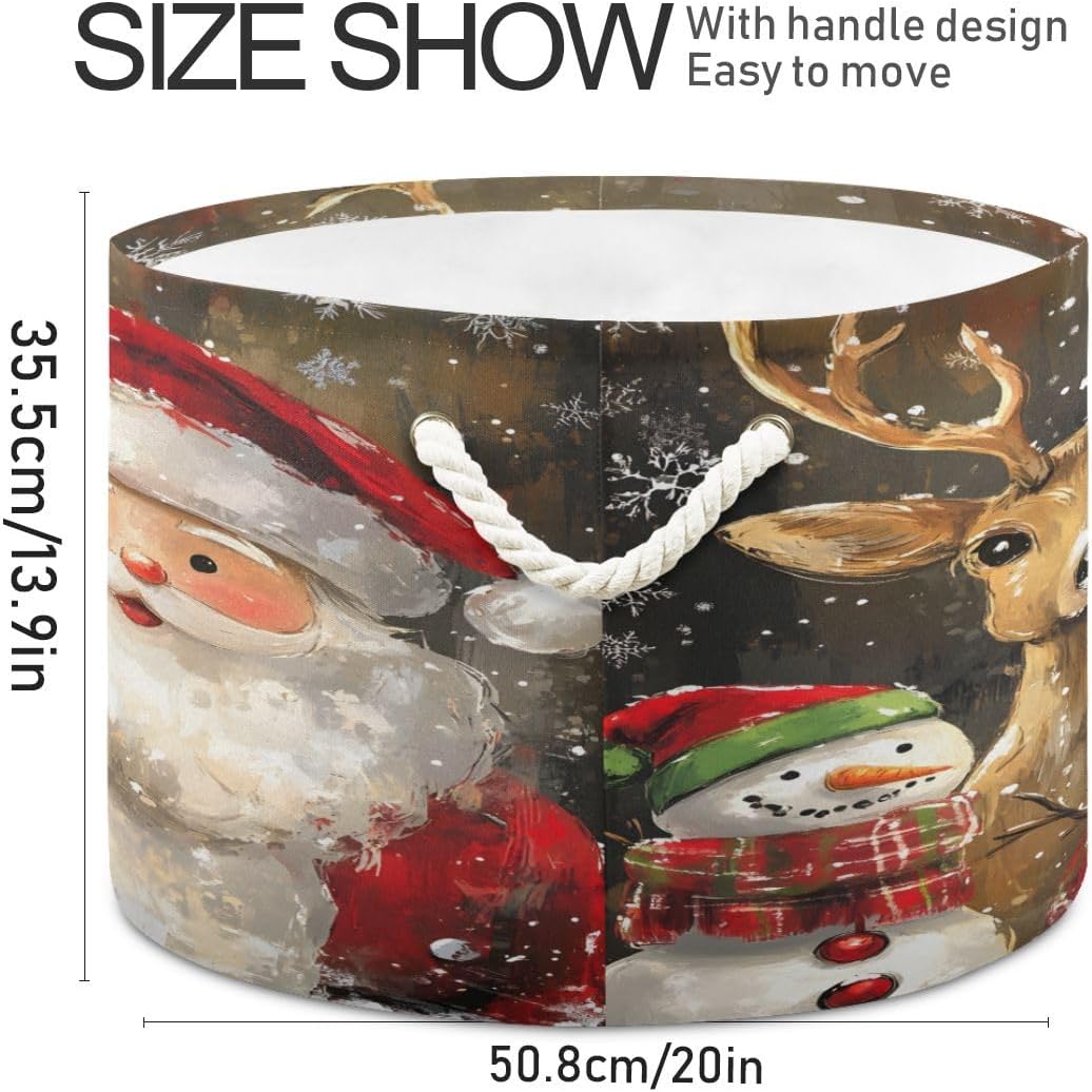 SUABO Reindeer Santa Snowman Canvas Laundry Basket with Handle