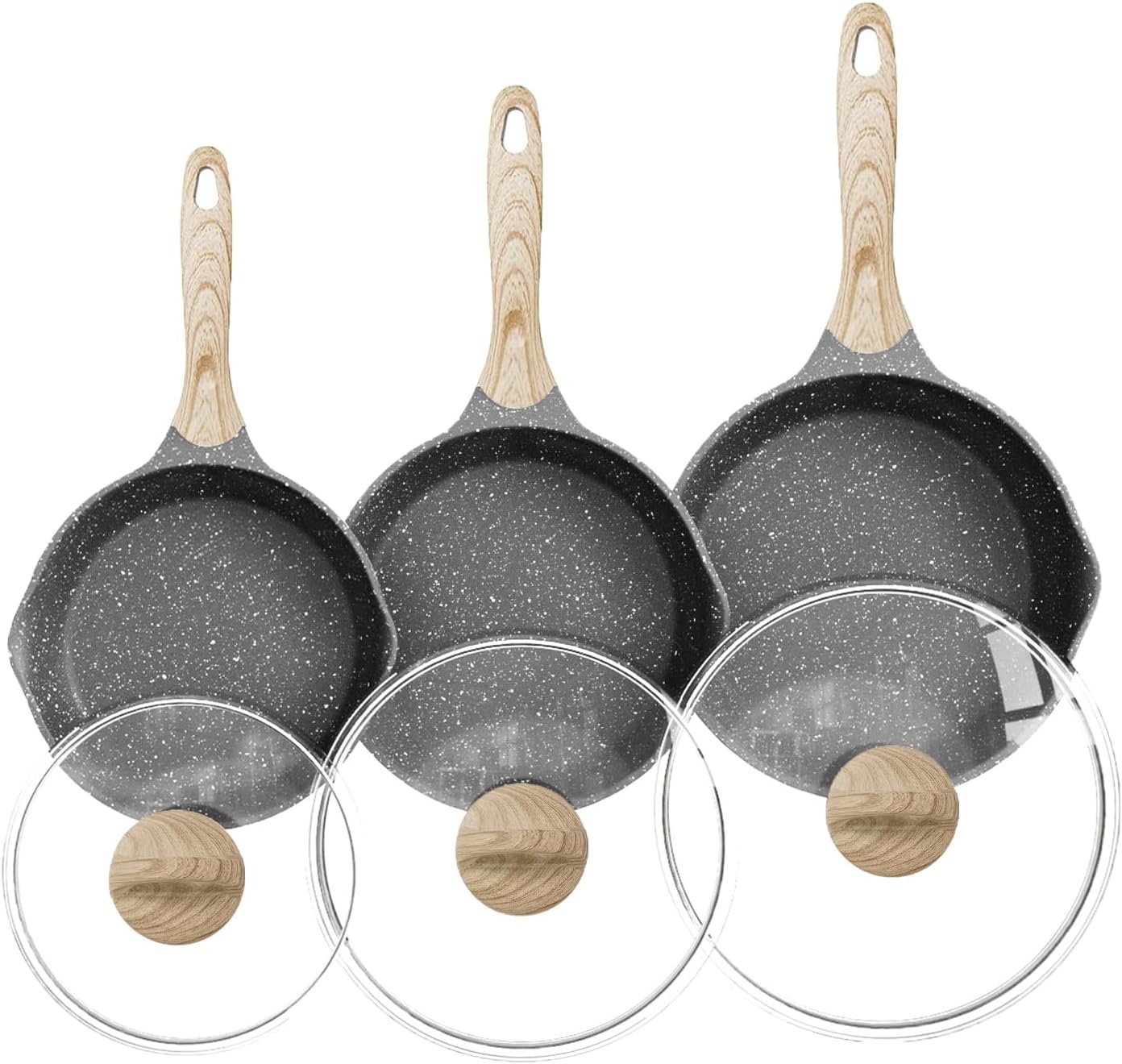 JEETEE 6-Piece Nonstick Frying Pan Set with Lid Grey