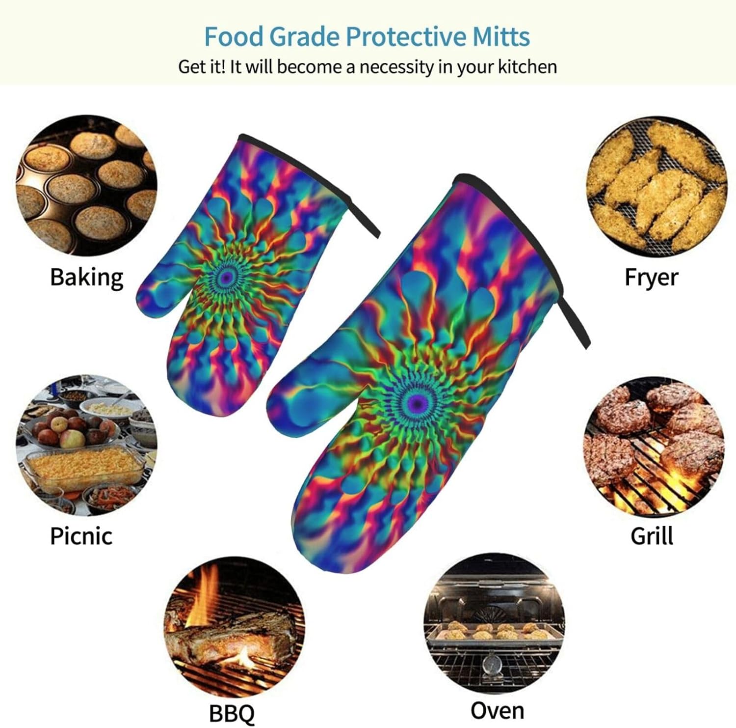 Oven Mitts Pair Tie-Dye Heat Resistant Quilted Cooking Gloves