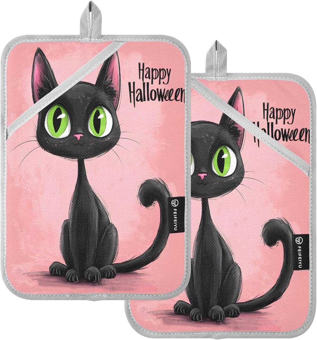 Halloween Cute Black Cat Pot Holders 2 Pcs