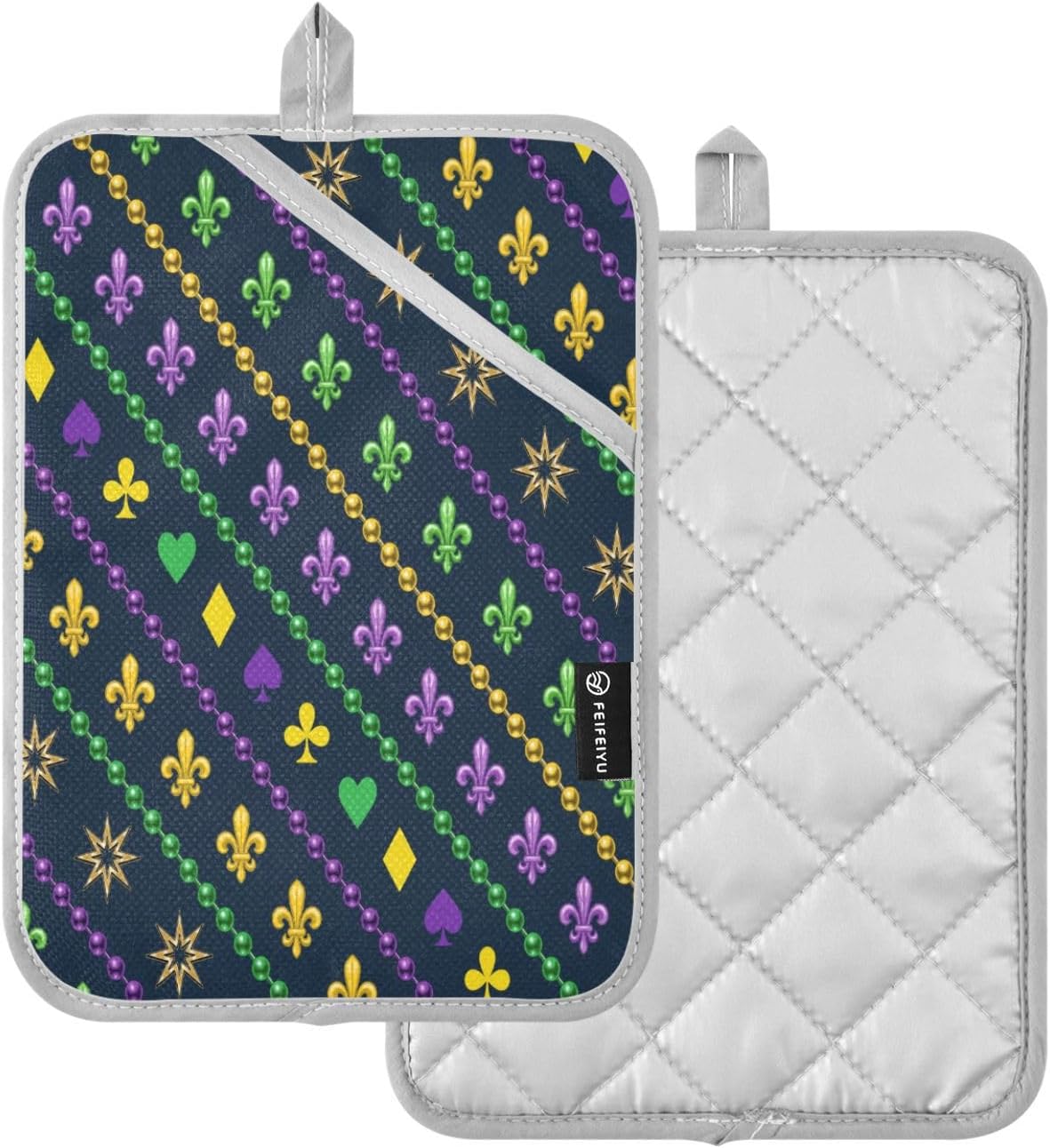 KcldeciMardi Gras diagonal stripes heat resistant pot holders 2 pack