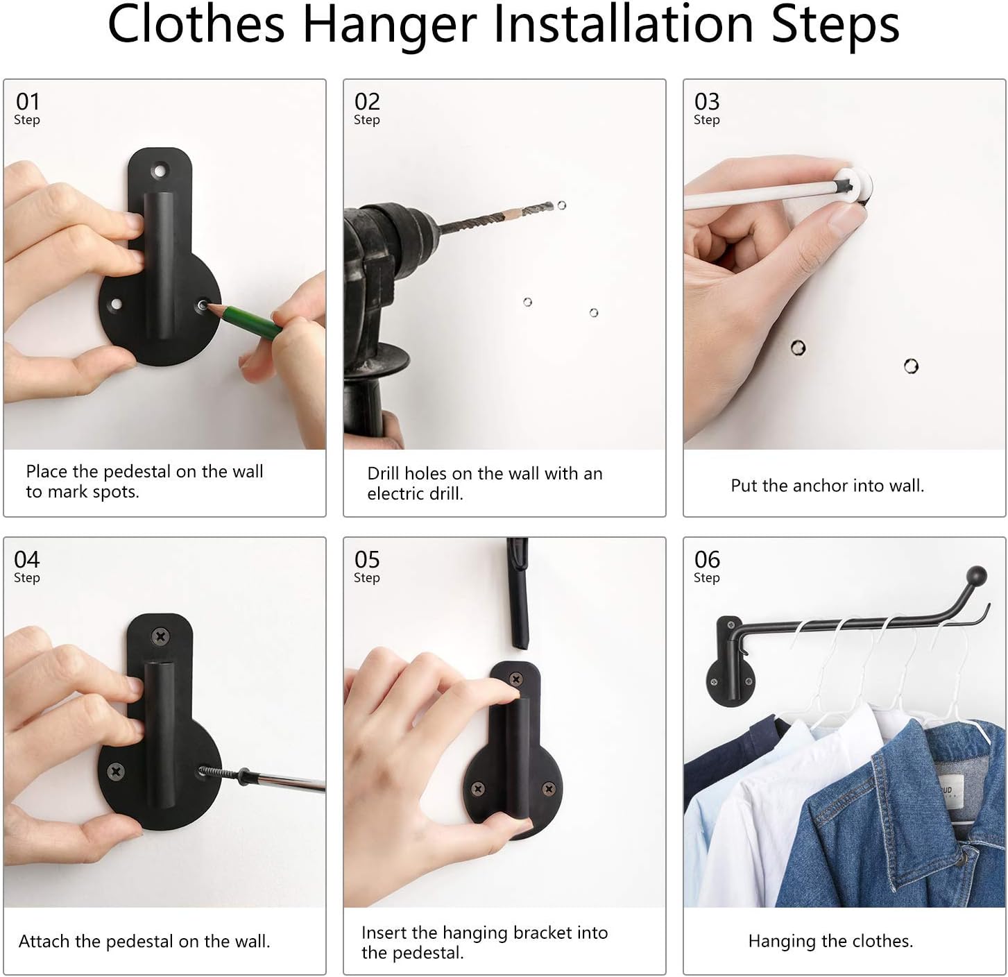 Mkono Wall Clothes Hanger Rack 2 Pack Black