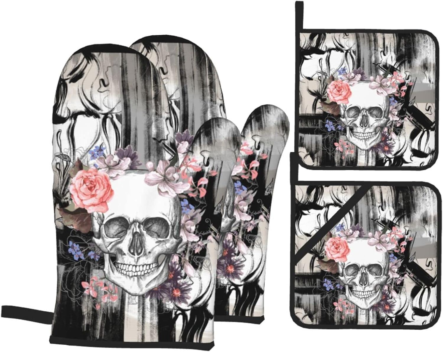 Gothic Skull Oven Mitts Heat Resistant Heat-Resistant Oven mitts