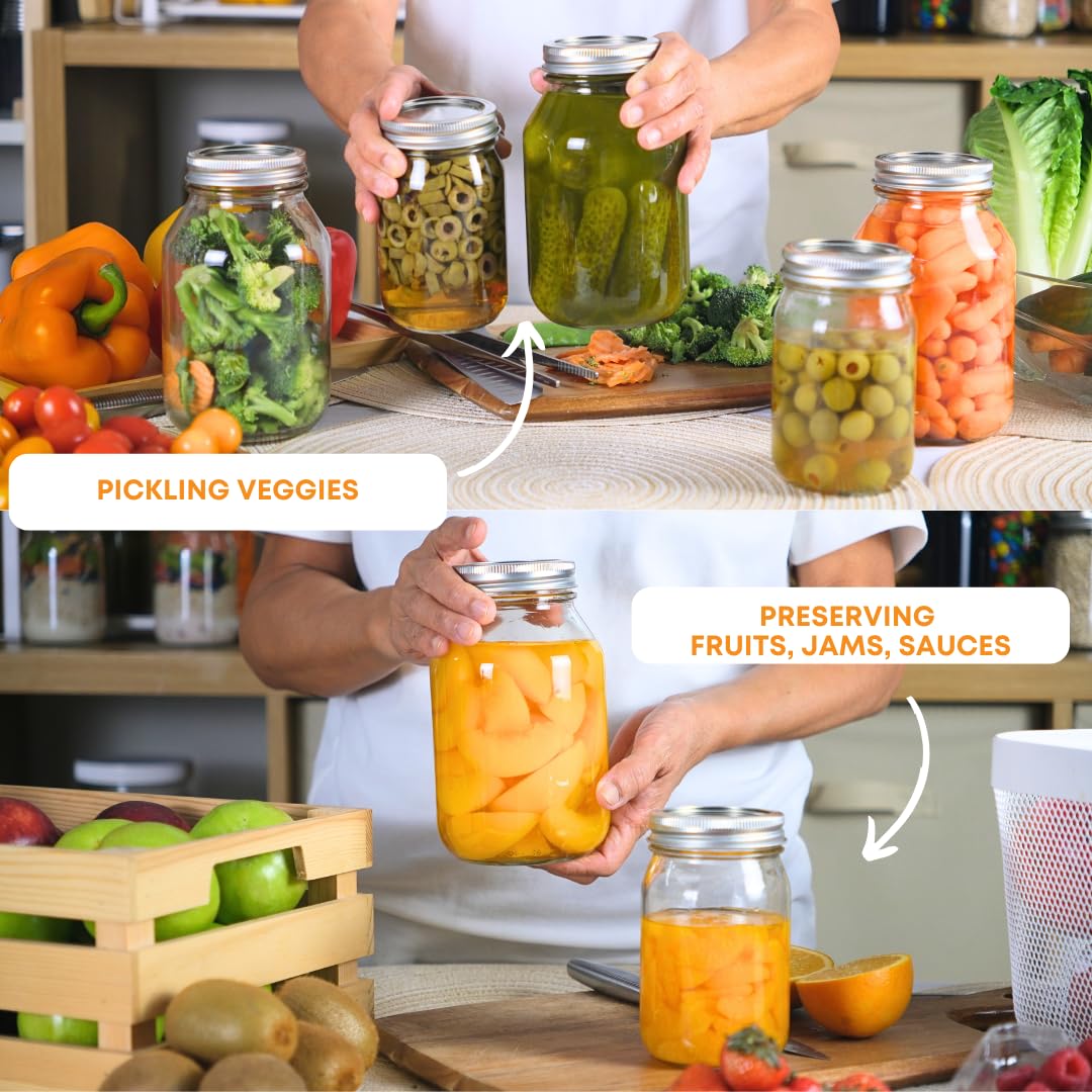 FastRack 32 oz Glass Jars with Airtight Lids - Pack of 8