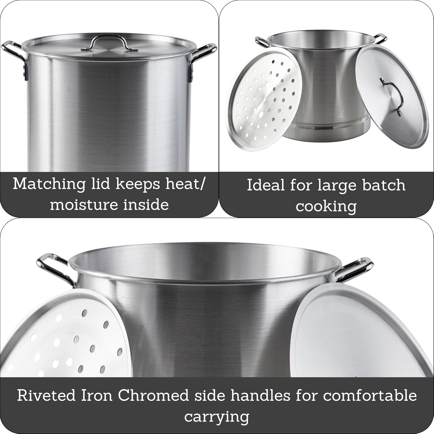 IMUSA 4PC Aluminum Steamer Set with Lids Silver
