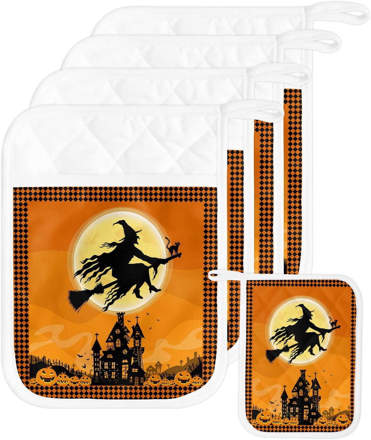 Halloween Flying Witch Pot Holders Set of 5
