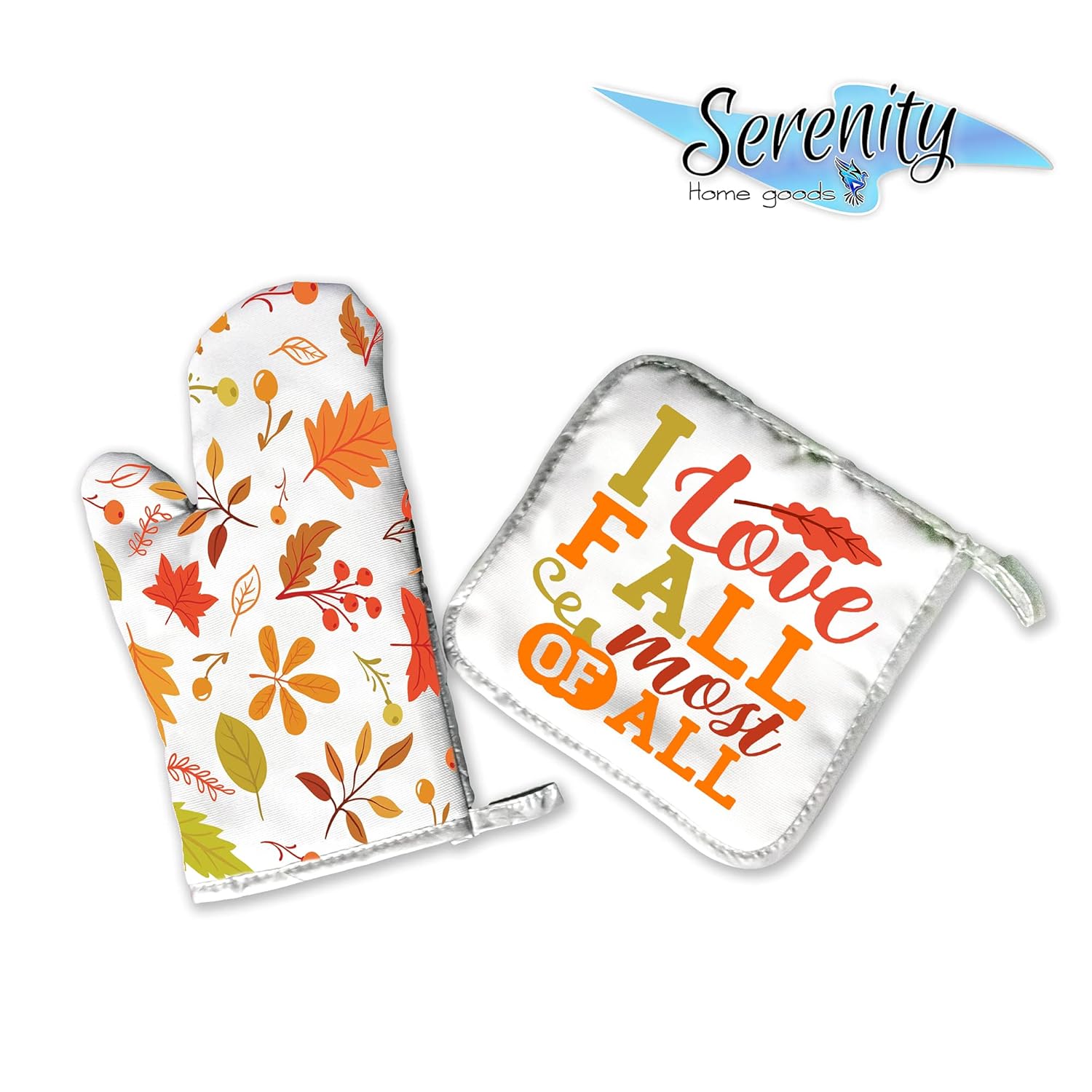 Handmade Decorative Potholder Oven Mitt Set for Autumn Halloween