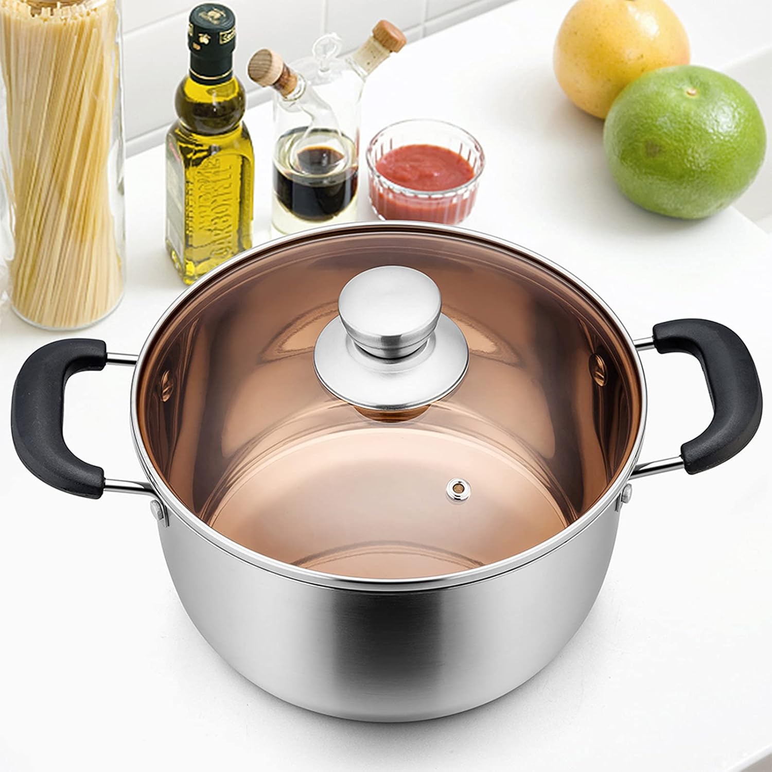 TeamFar 3 Quart Stainless Steel Stock Pot with Tempered Glass Lid
