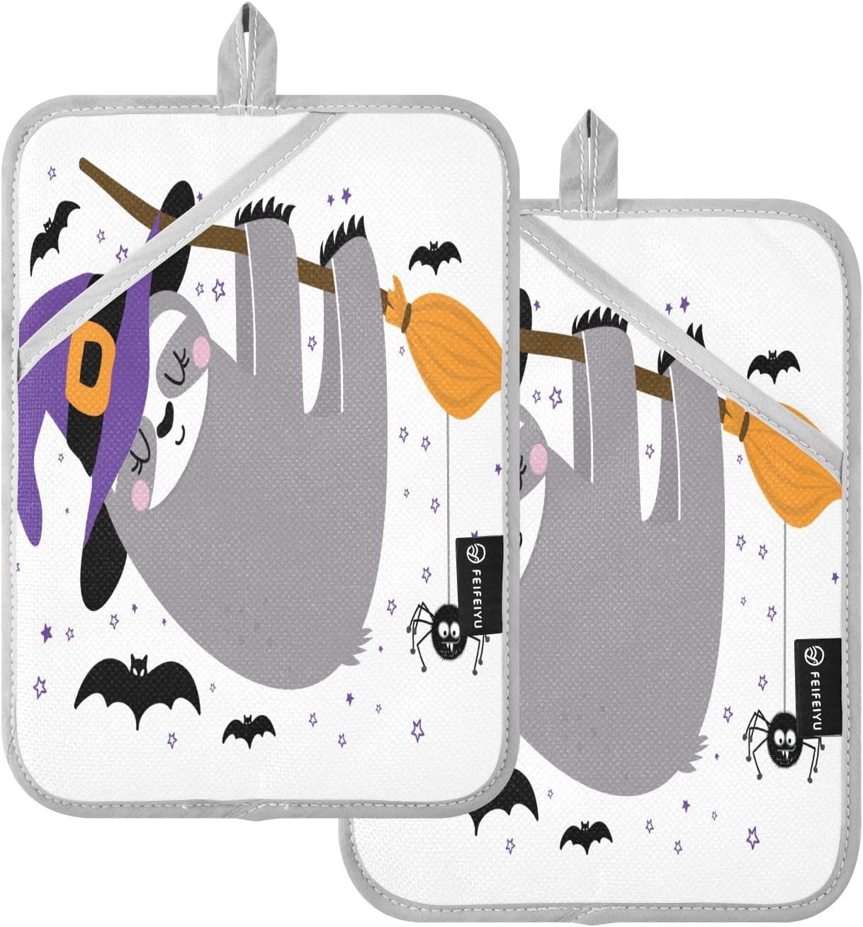 Halloween Sloth Potholders Heat-Resistant Fun Kitchen Pots - 2-Pack