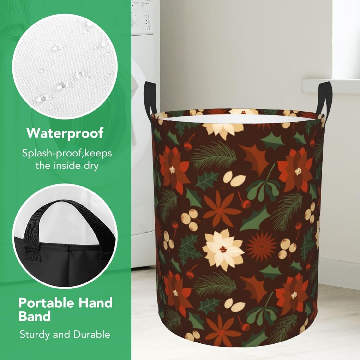 Waterproof Christmas Clothes Hamper with Handles for Laundry Room Bathroom Storage