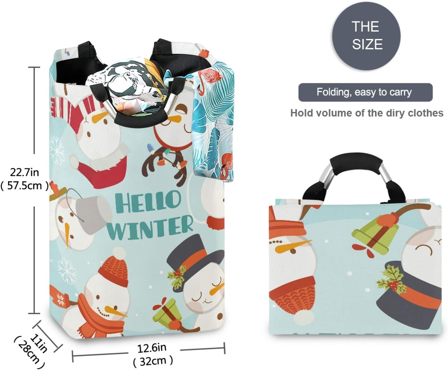 Hello Winter Cute Snowman Foldable Laundry Basket