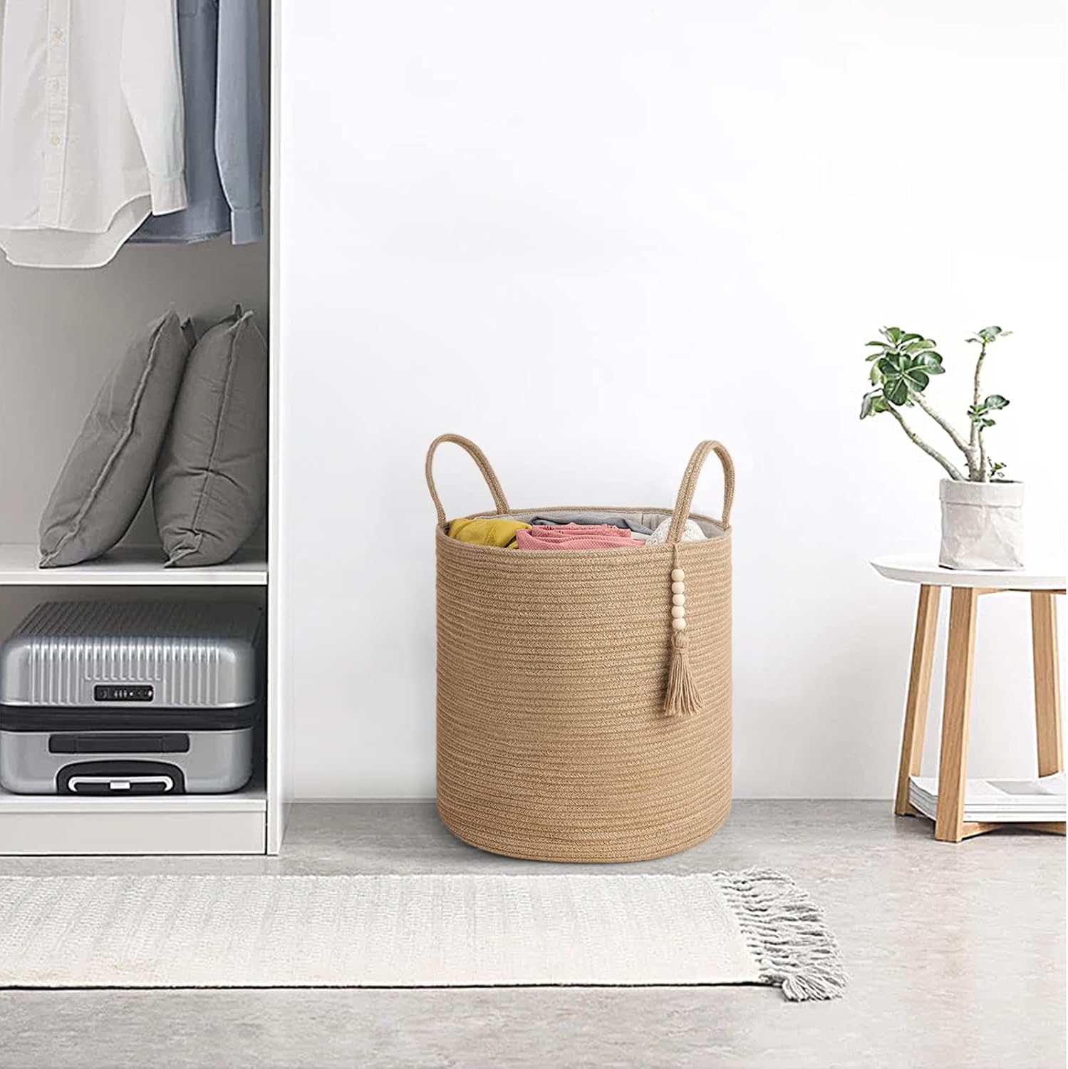 Mkono Macrame Wicker Storage Basket for Decor