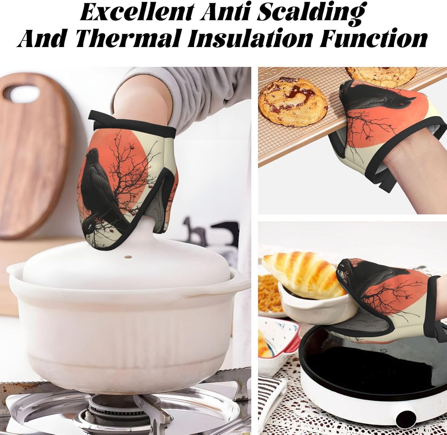 Gjieliness Vintage Halloween Raven Silicone Oven Mitts