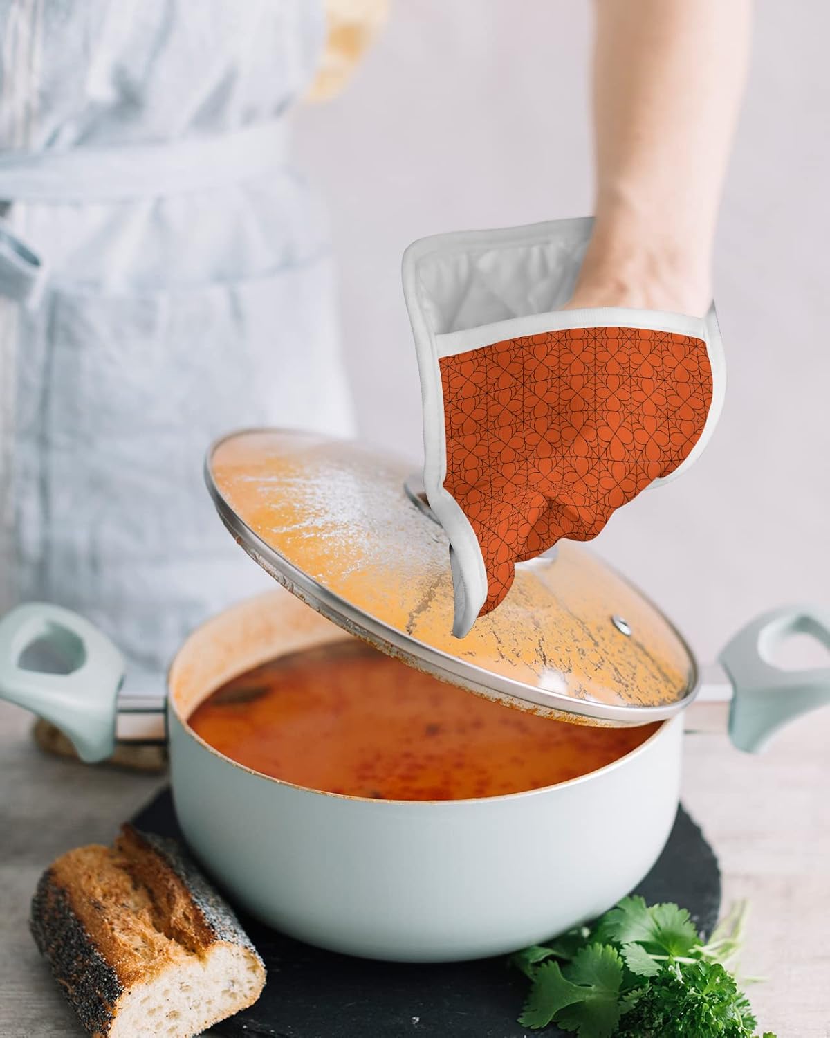 GEOMETRIC HALLOWEEN POT HOLDER SET - 5pcs Heat-Resistant Oven Mitts with Pocket