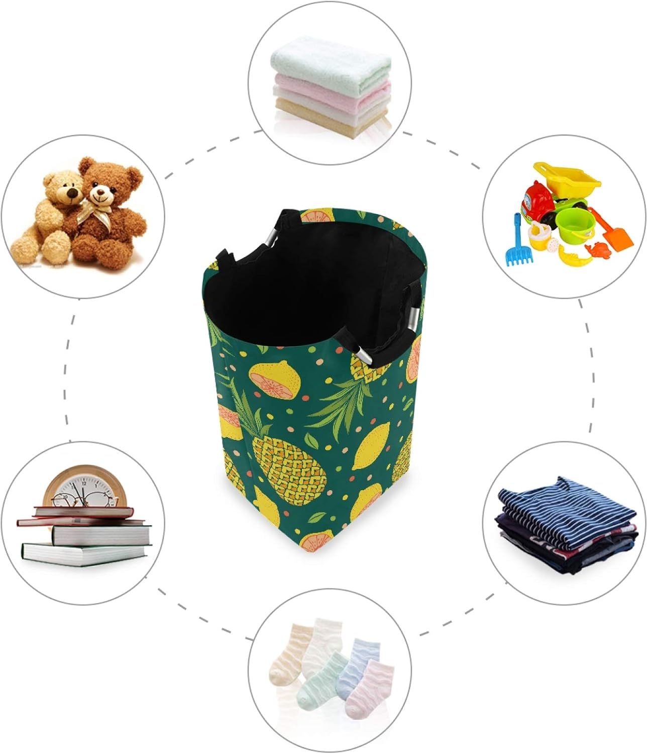 Susiyo Exotic Fruits Pineapples Limes Collapsible Laundry Basket with Handle