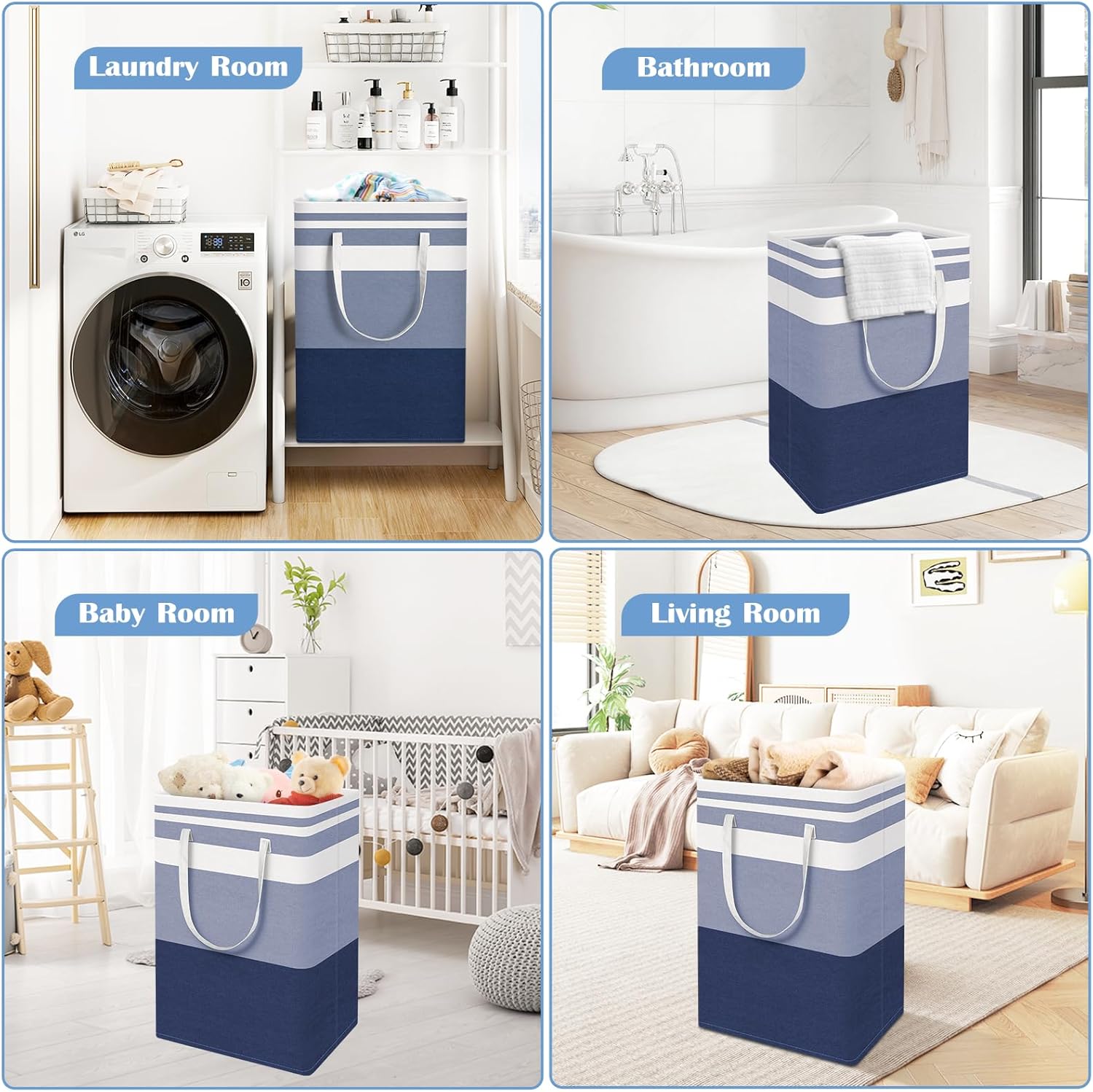 3-Pack Large Capacity Waterproof Laundry Basket with Gradient Blue
