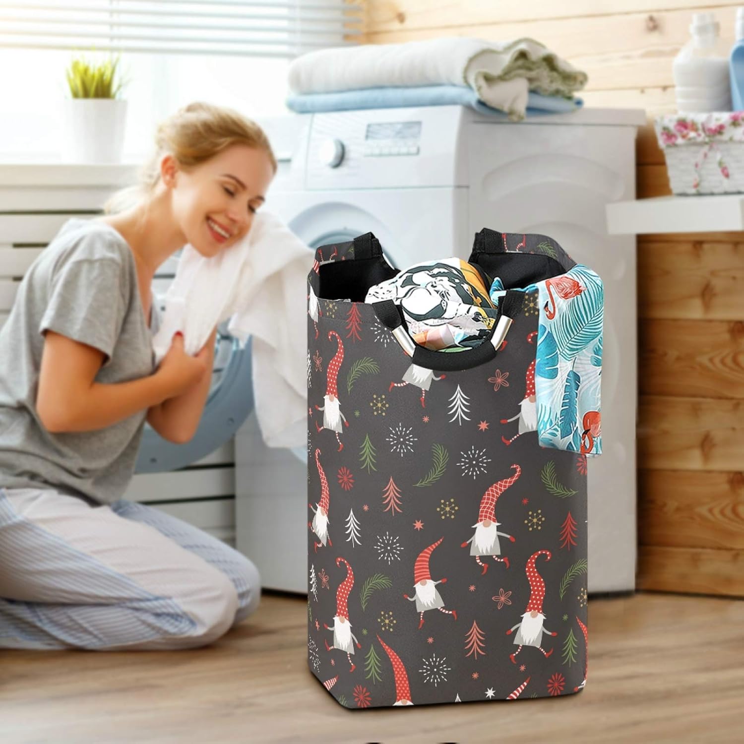 Susiyo Christmas Gnomes Laundry Basket Collapsible Storage for Cleaners and Kids
