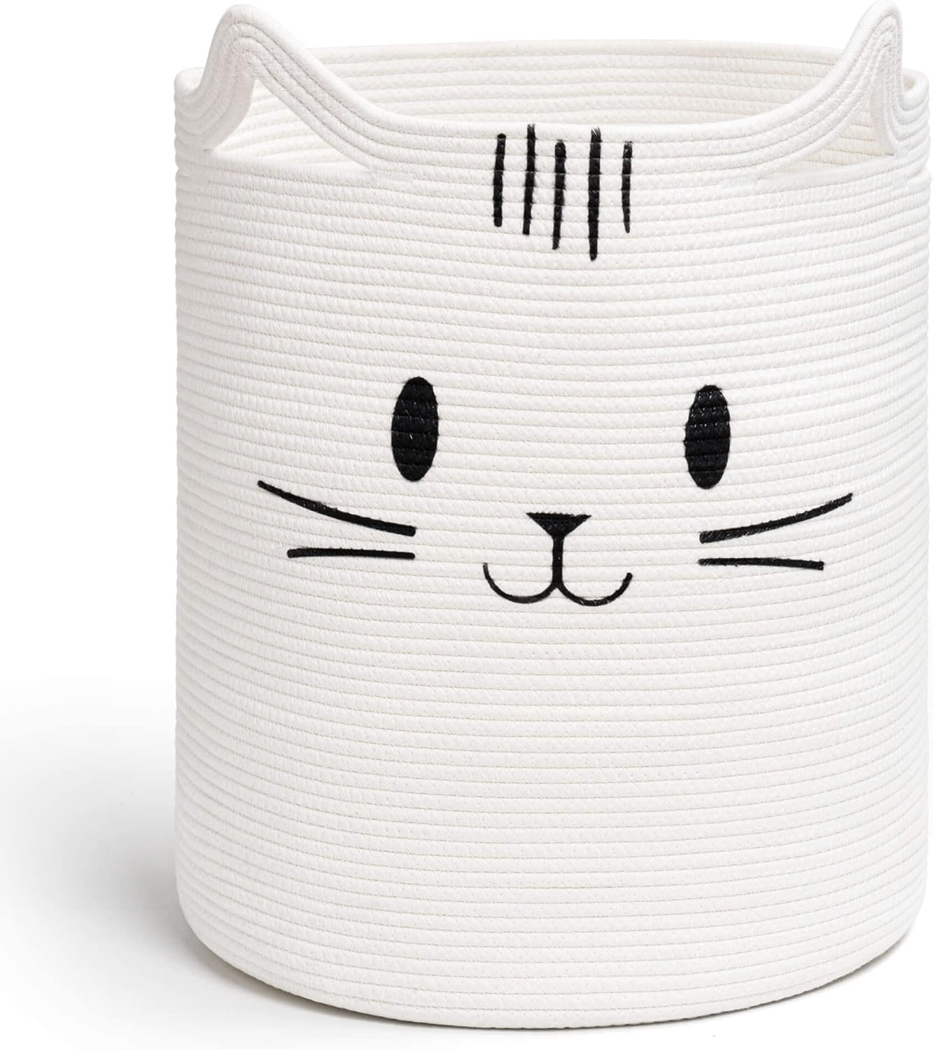 Sturdy Soft Cat Face Laundry Basket for Kids Pets White 16x20