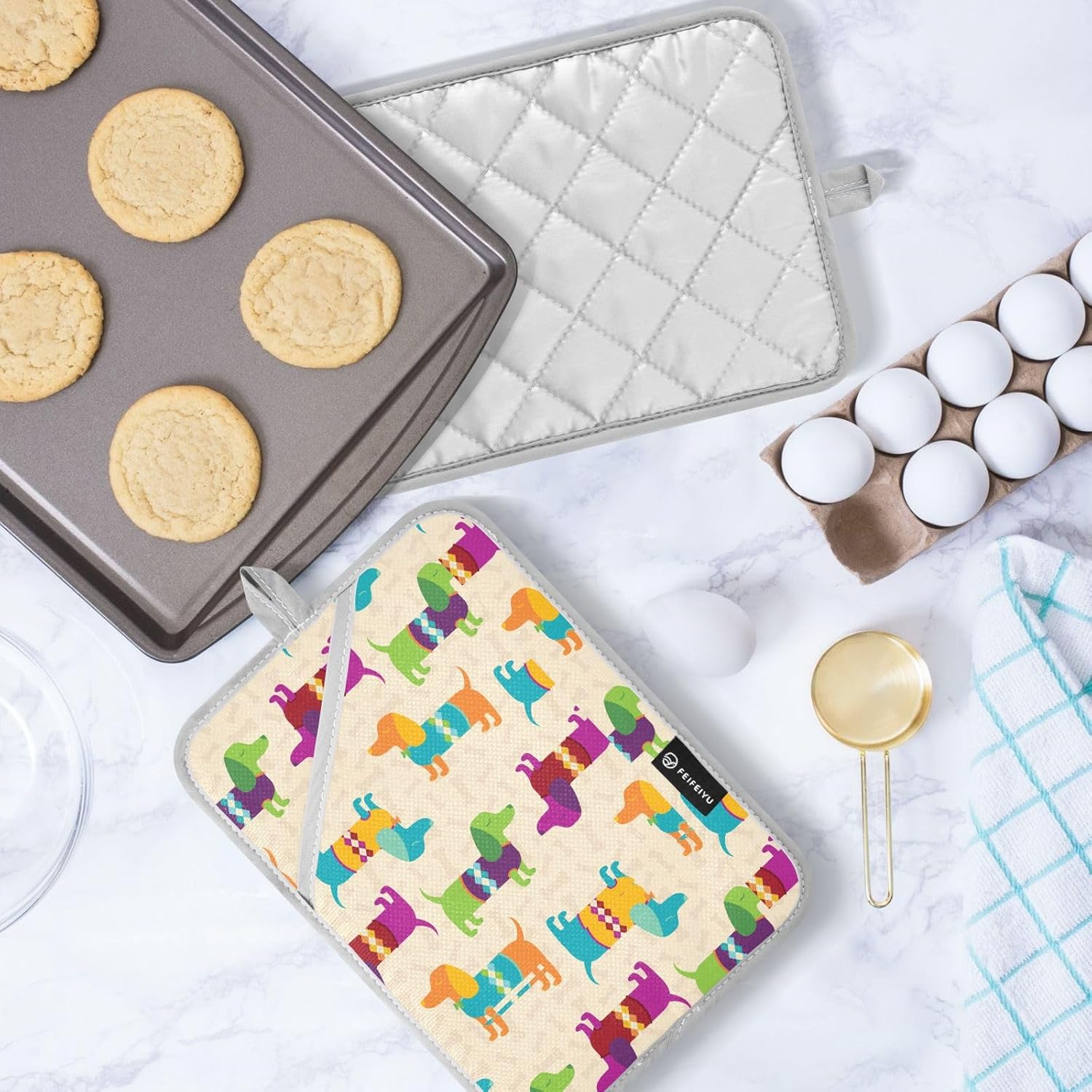 Colorful Dog Potholder Set for Kitchen Safety