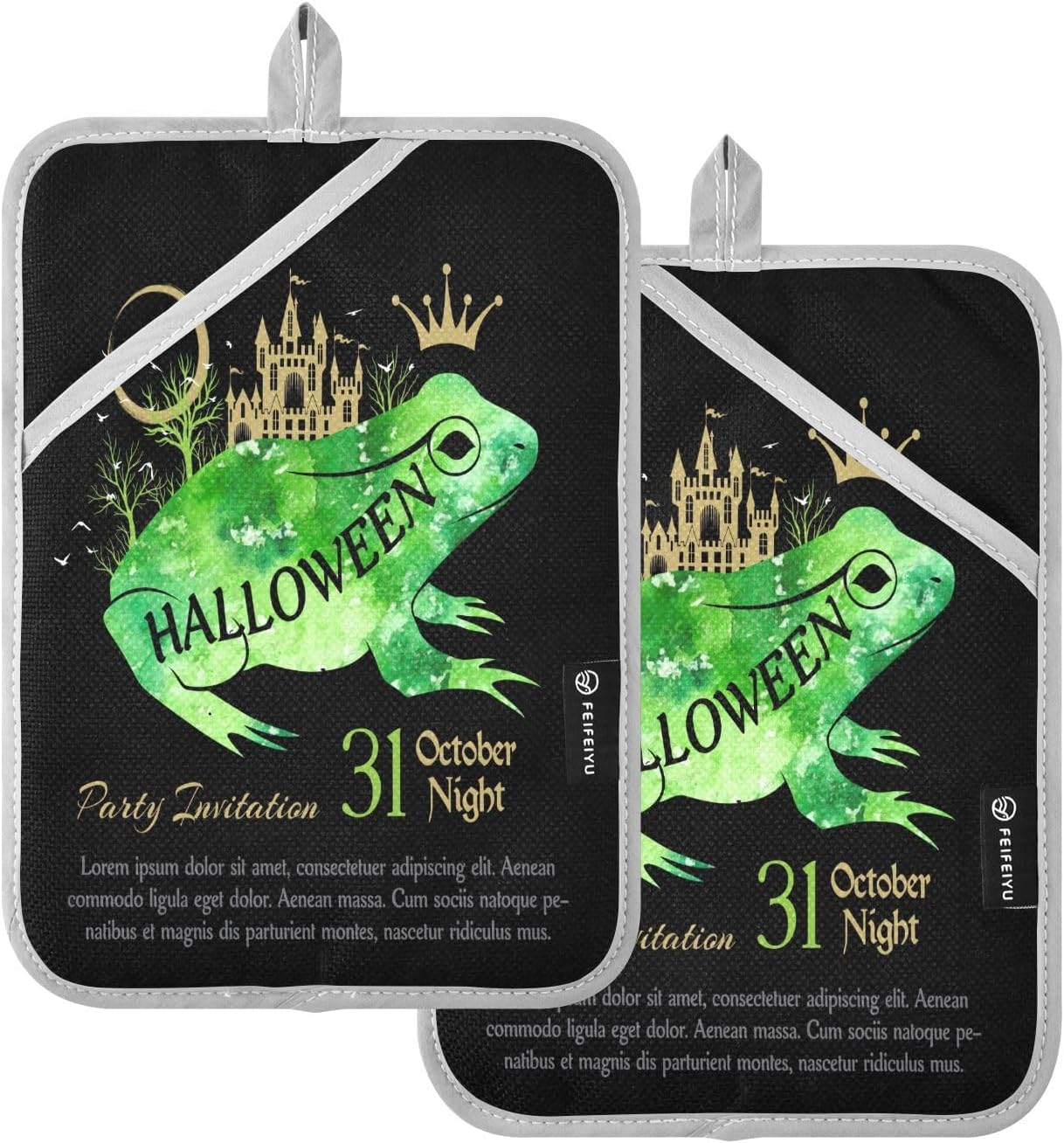 2-Piece Halloween Princess Frog Potholder Set - Heat-Resistant Oven Mitts