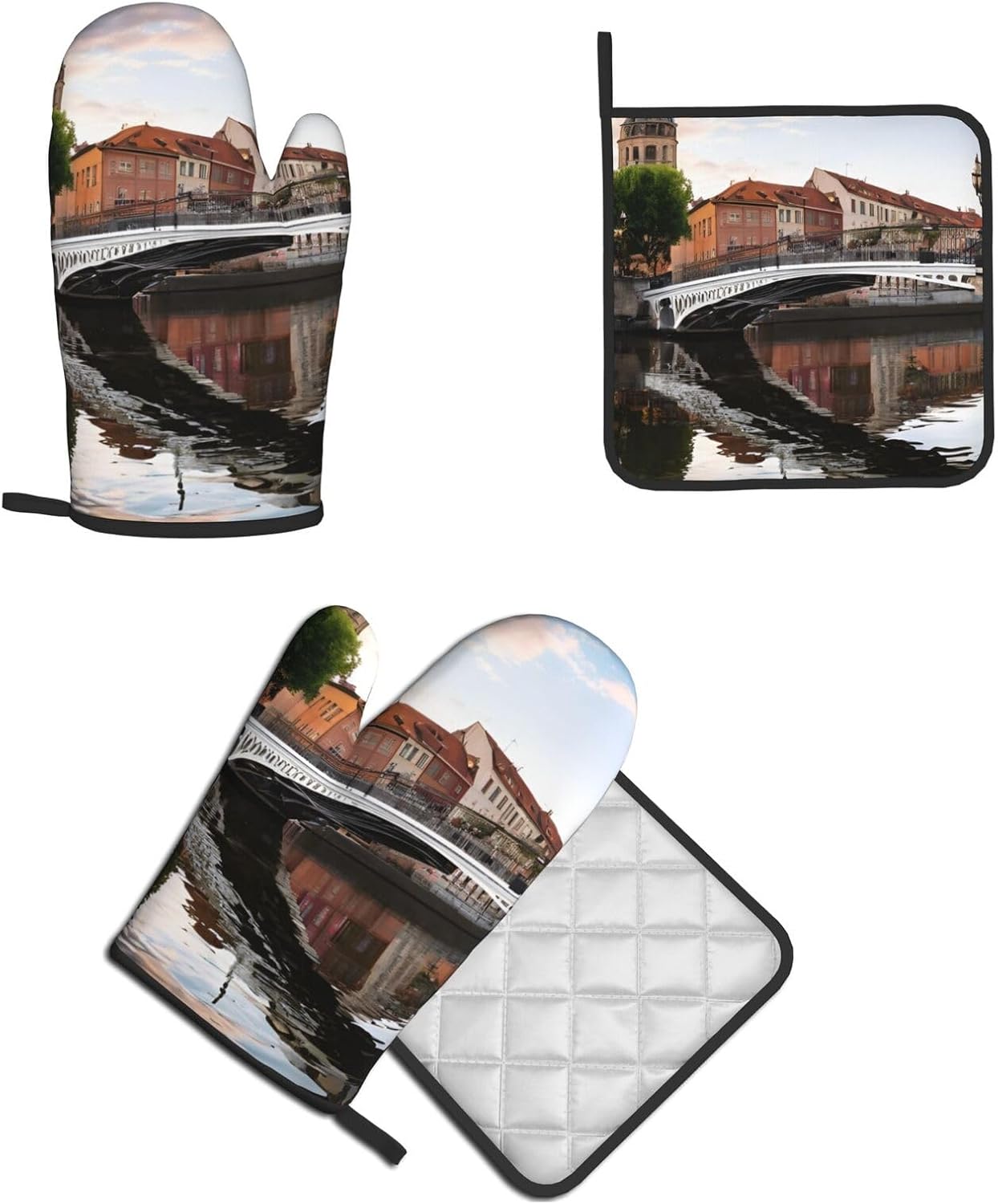 Dublin Ireland Penny Bridge Pot Holder Oven Mitt Set