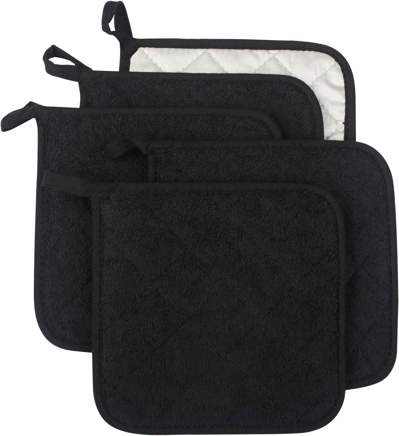 5 Black Cotton Potholders Heat Resistant