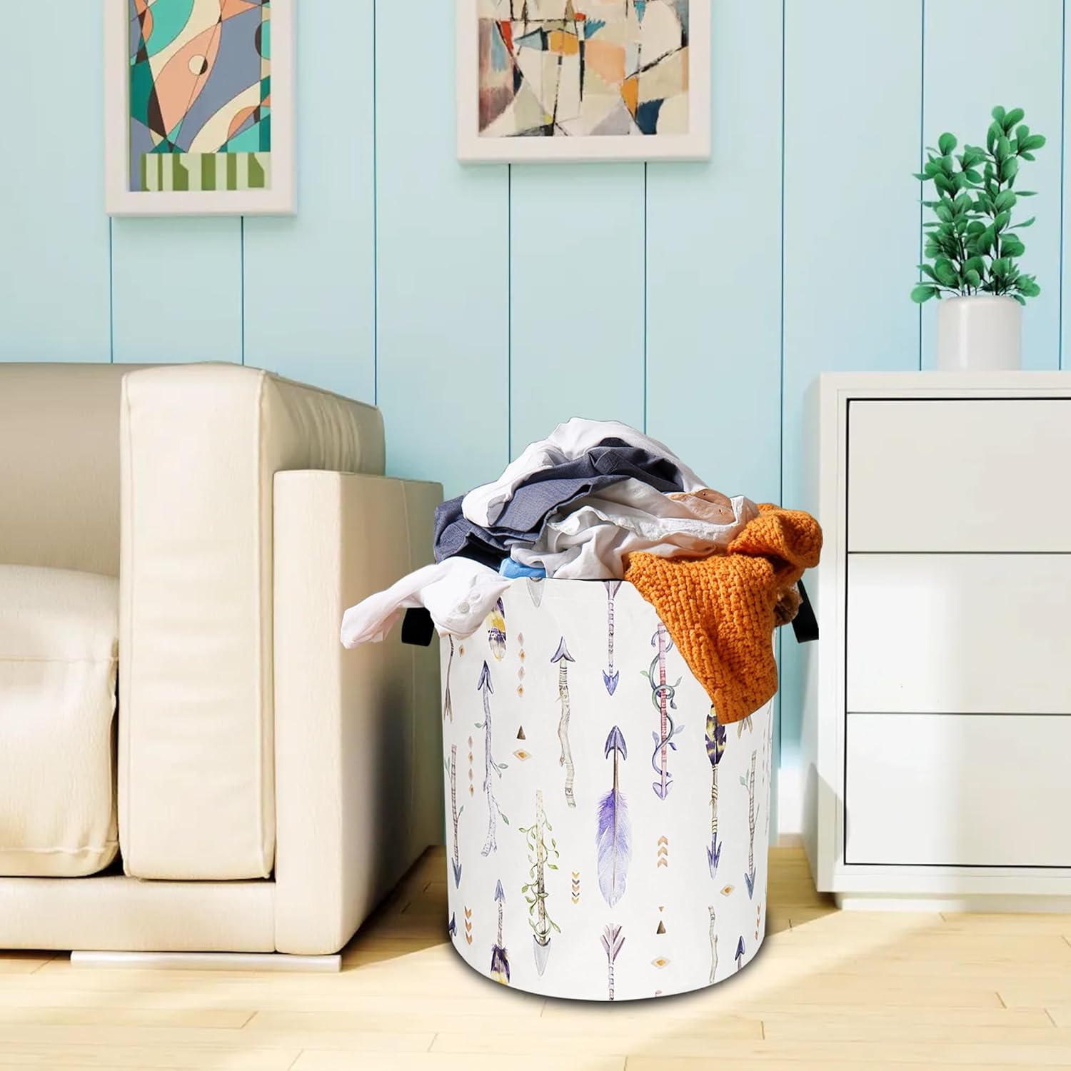 Tribal Feather Arrows Foldable Laundry Basket with Handle