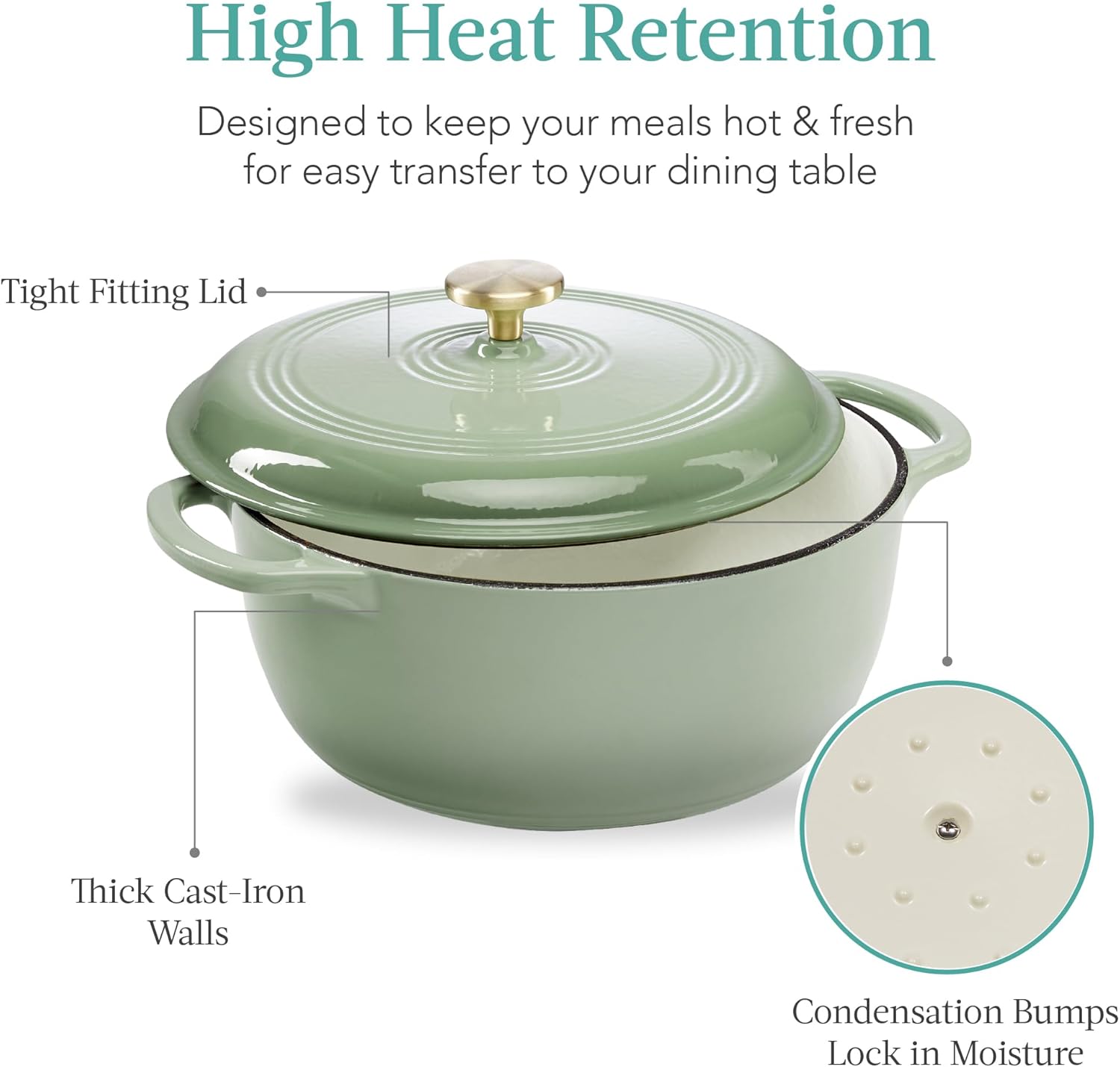 6 Quart Cast-Iron Dutch Oven Sage Green