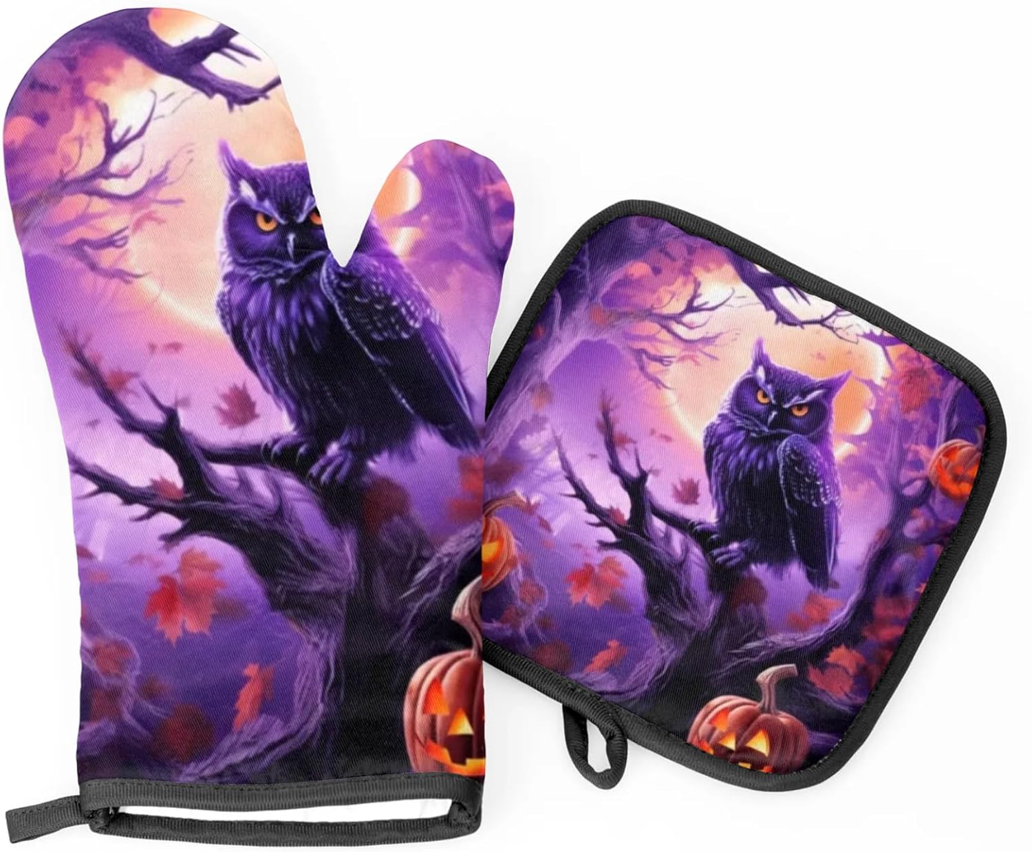 Halloween Halloween pumpkin owls oven mitts pot holders set Halloween Halloween Halloween
