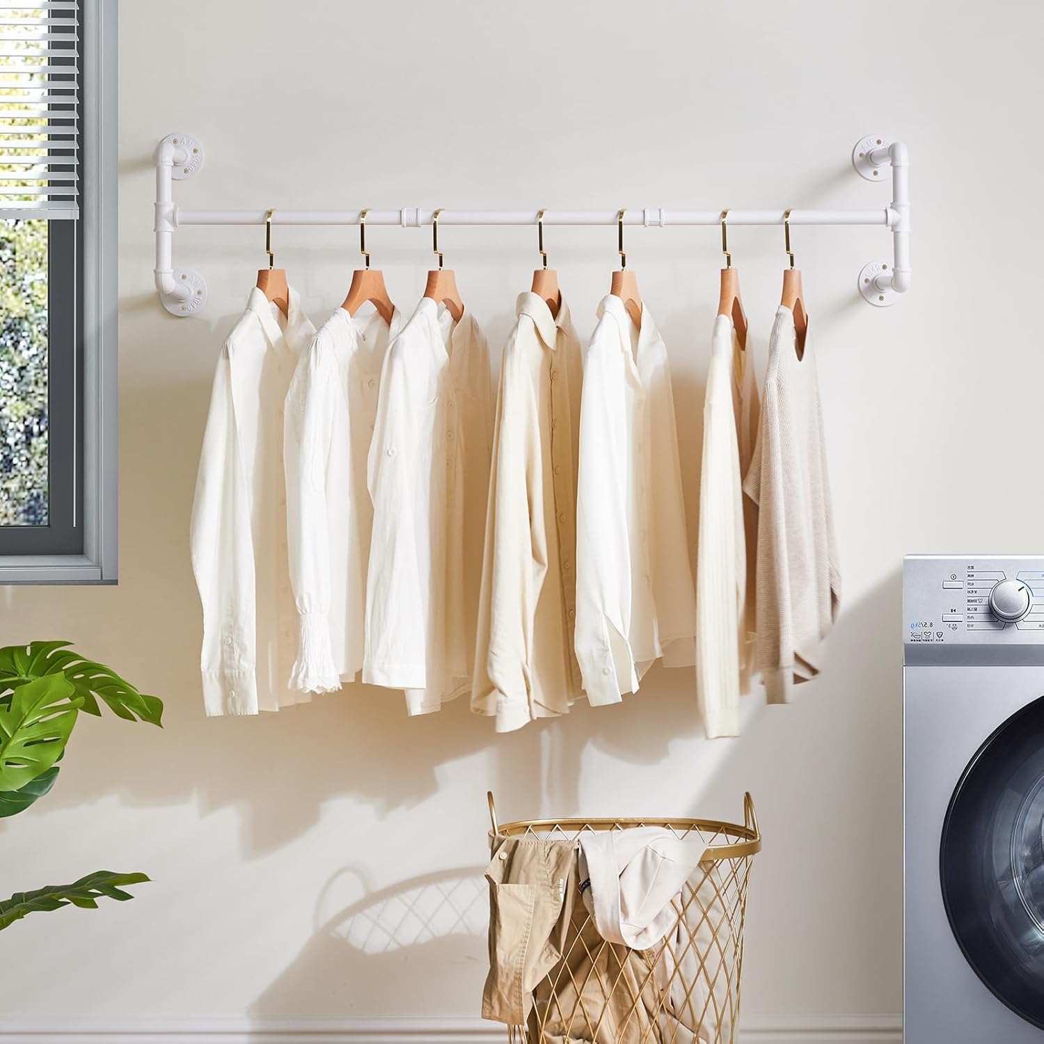 IBUYKE Space-Saving 2-Piece Wall-Mounted Clothing Rack