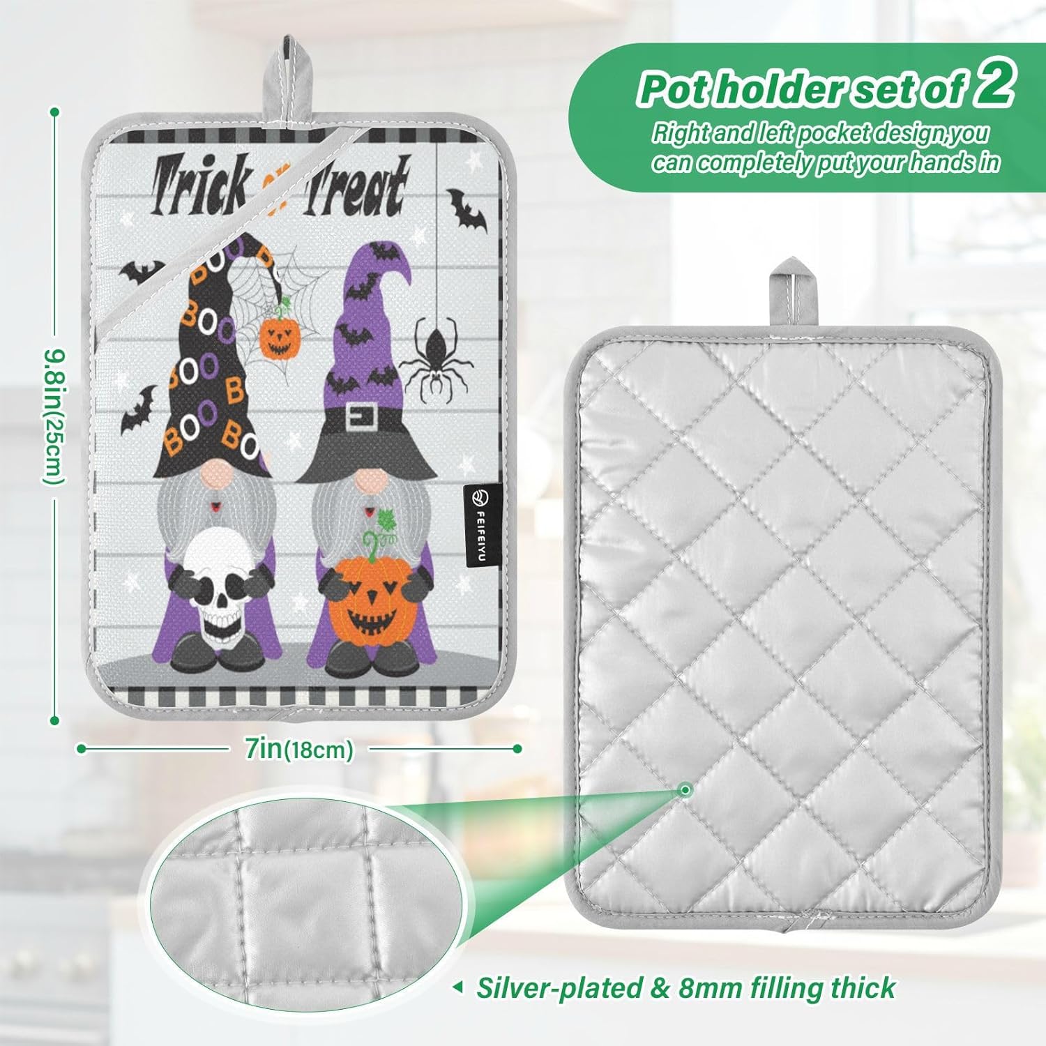 Trick-Orient-Treat Gnomes Heat-Resistant Pot Holder Set