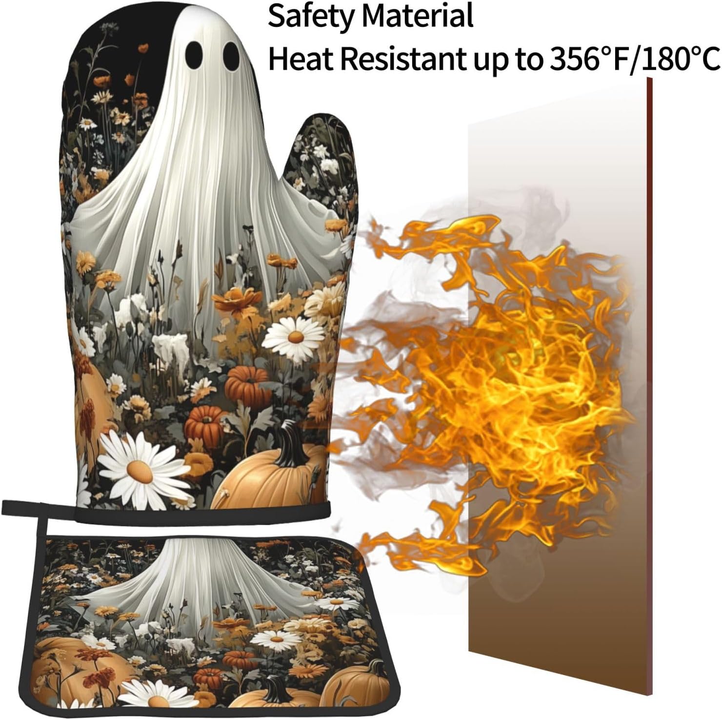 FireDeer Halloween Ghost Oven Mitts Pot Holders Set