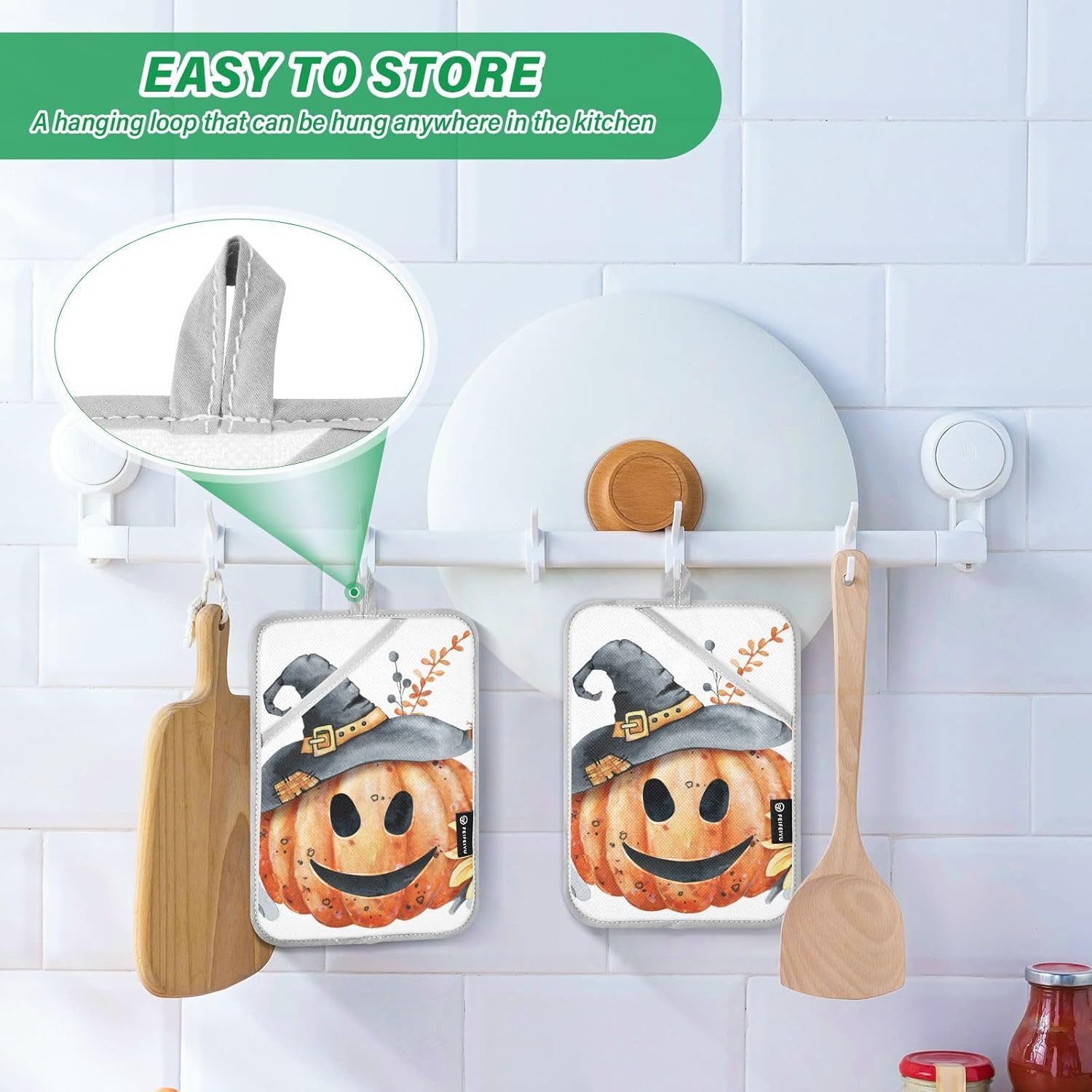 Happy Halloween 2-Piece pumpkin pot holder set with pockets
