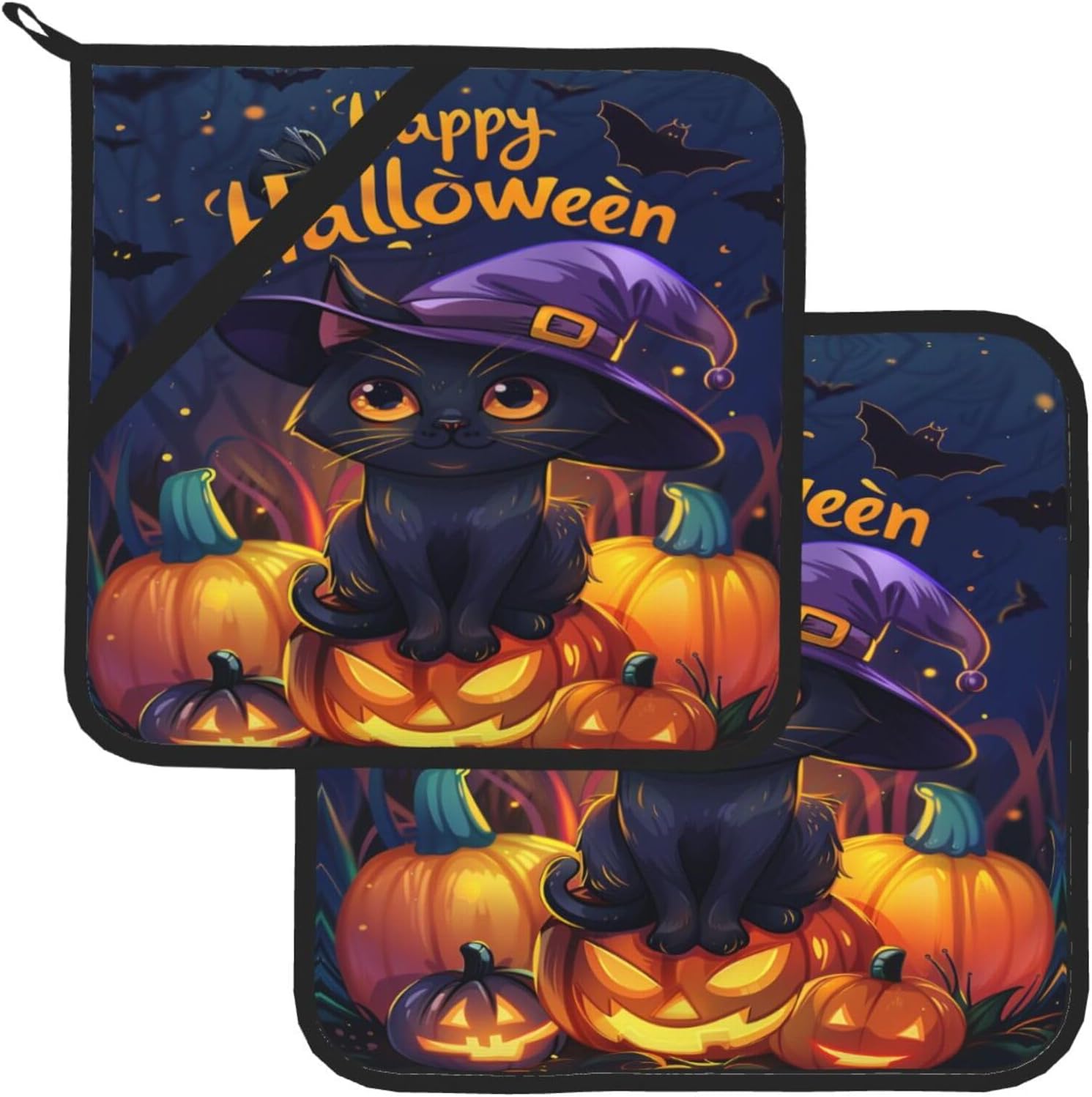 2-Piece Halloween Cat Potholders Heat-Resistant for Kitchen Clearance