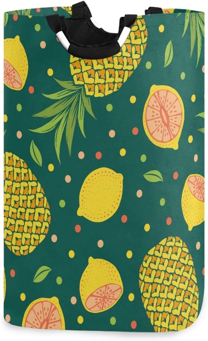 Susiyo Exotic Fruits Pineapples Limes Collapsible Laundry Basket with Handle