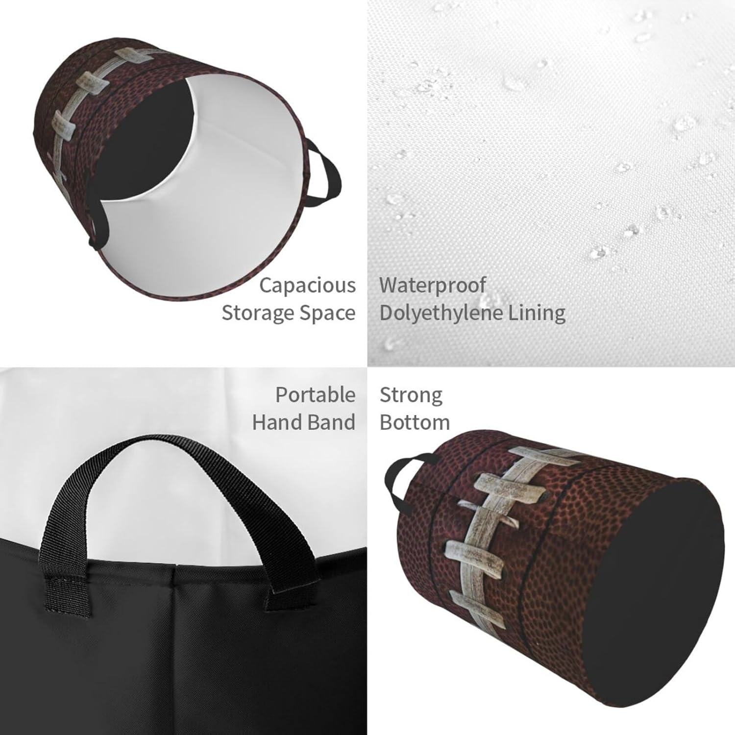 American football-themed waterproof foldable laundry basket for kids and adults