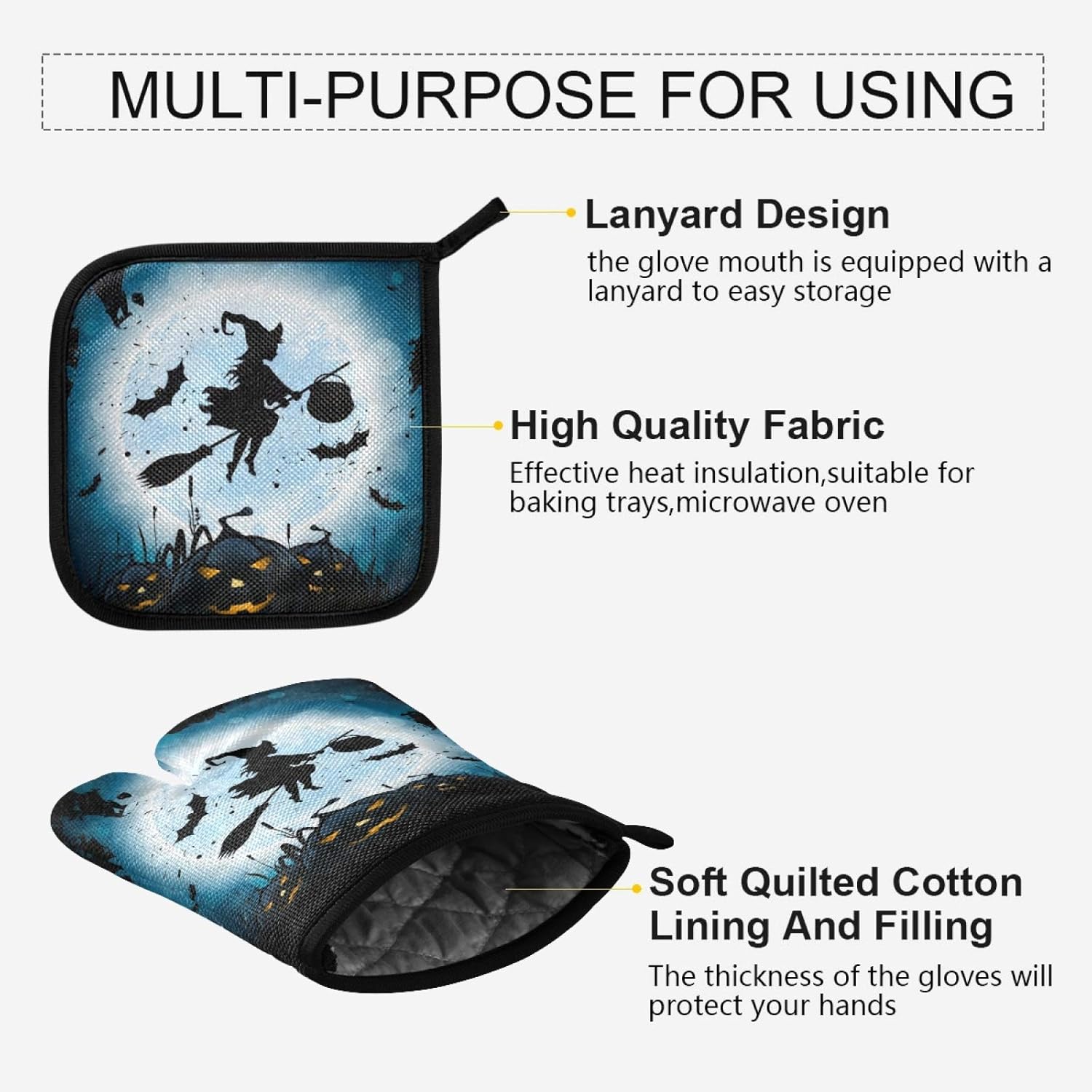 Aflyko Halloween Witch Oven Mitt Set Heat-Resistant Durable