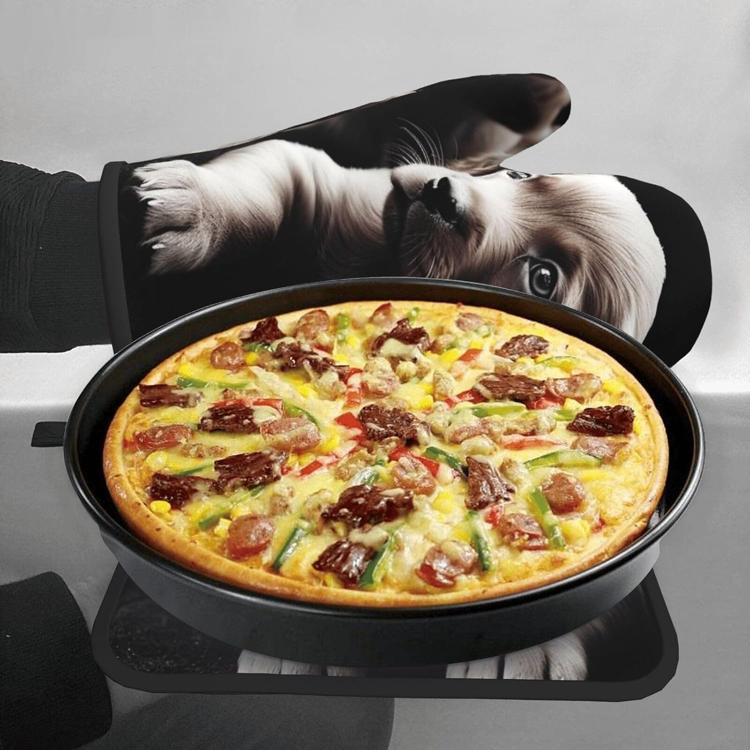 Quopvn Cute Puppies Oven Mitt Pot Holder Set Heat-Resistant Kitchen Pohutset