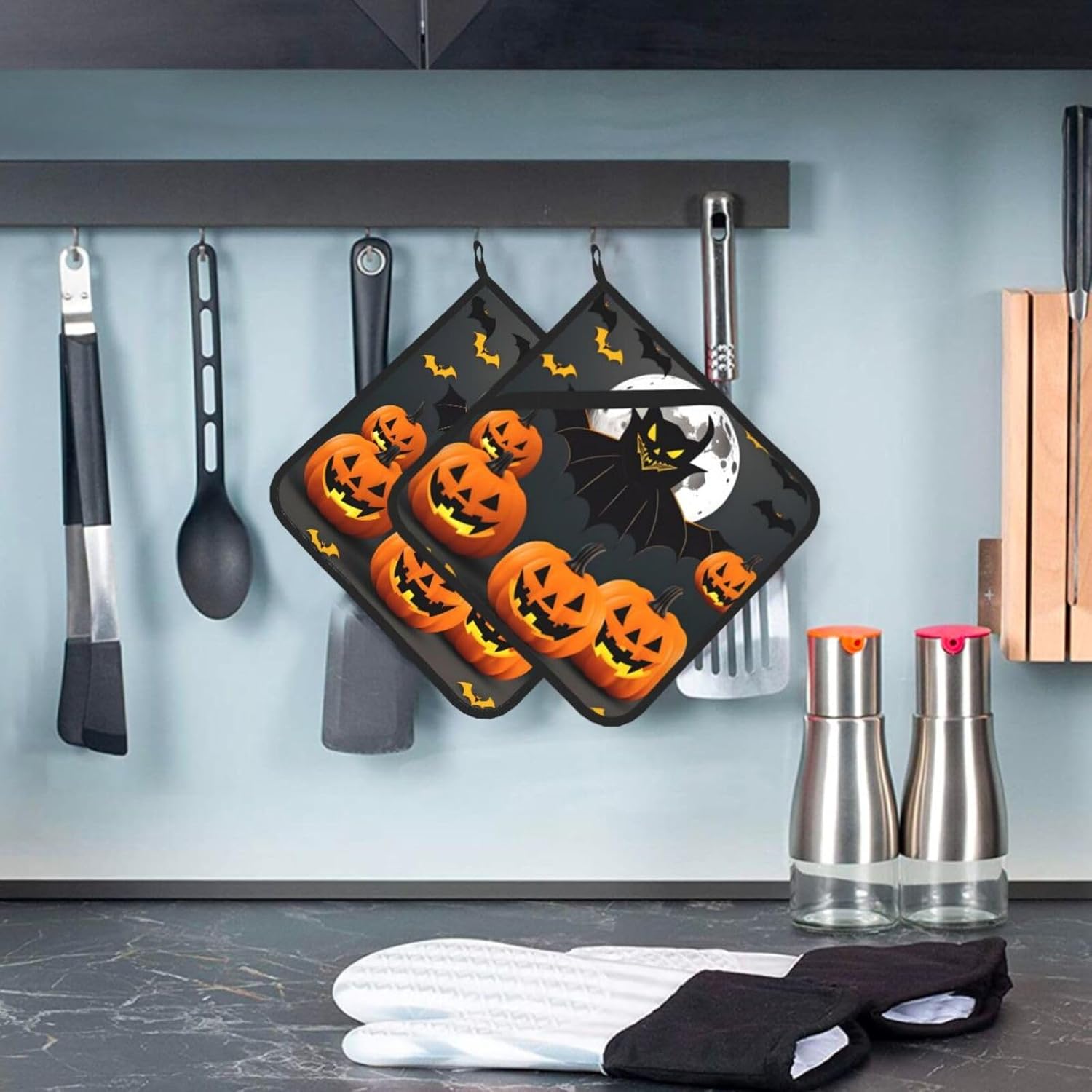 CarXs Halloween Moon Bat Pumpkin Potholder Set