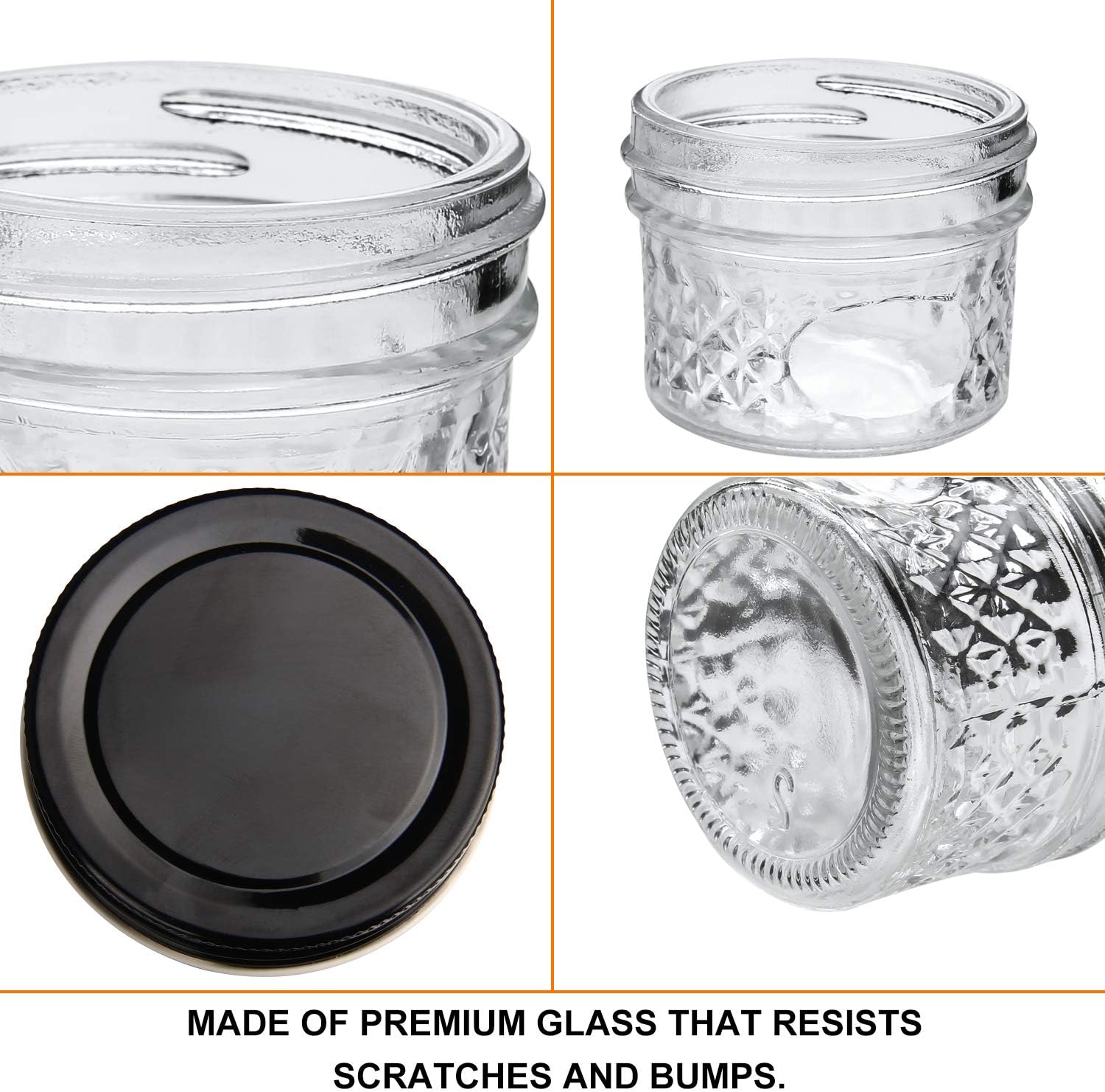 Sturdy 4Oz Glass Jars 40 Set Black Lids Kitchen Preserving Organization